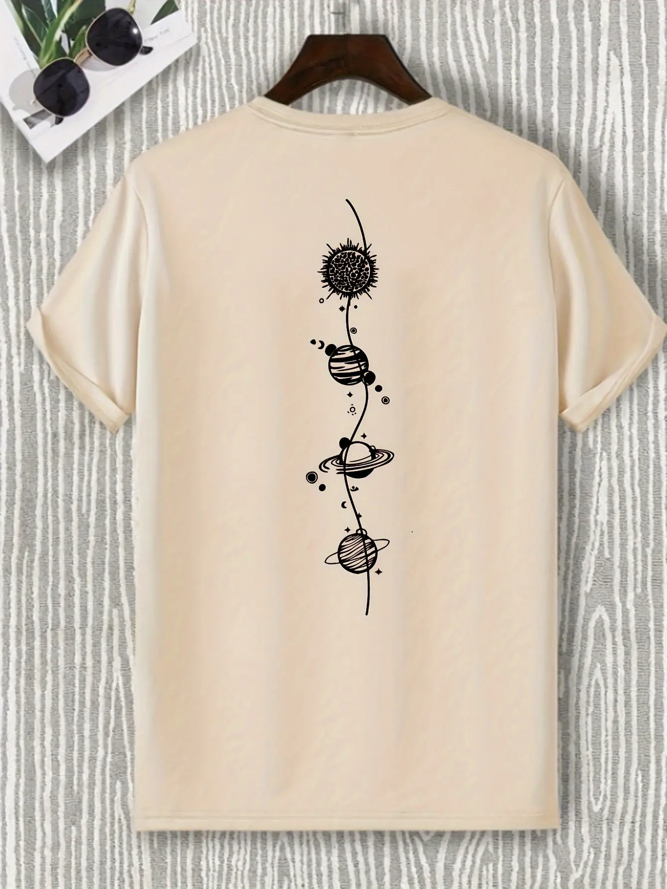 Men's 100% pure cotton summer loose size Planet Graphic Design print casual comfortable round neck short sleeved T-shirt top