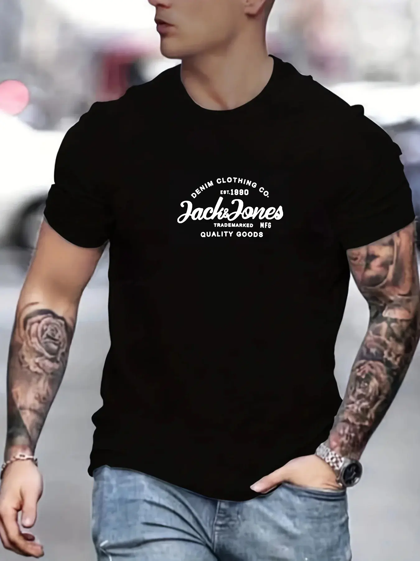 Men's summer 100% pure cotton fashionable casual loose sports letter pattern printed round neck short sleeved T-shirt top