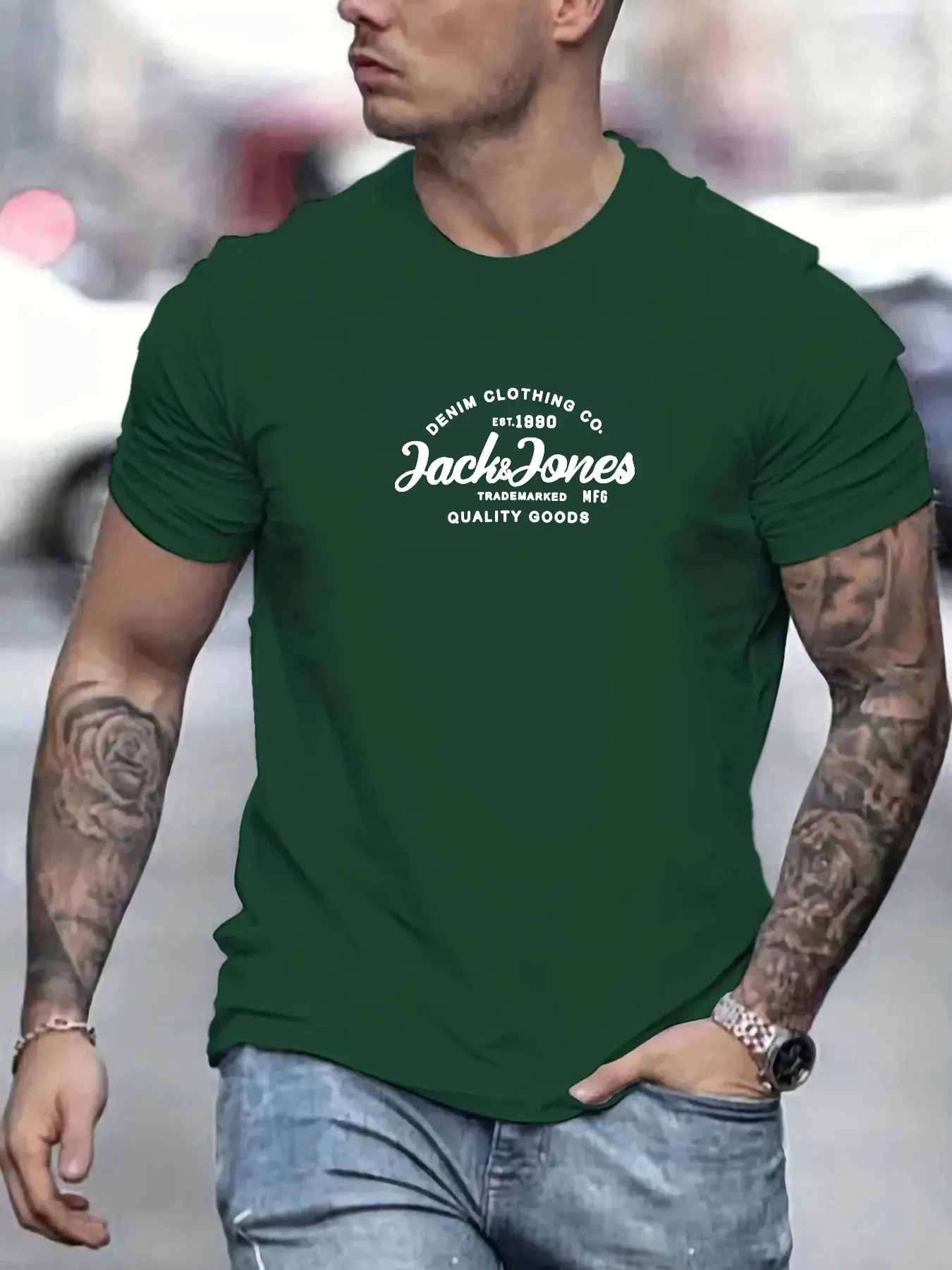 Men's summer 100% pure cotton fashionable casual loose sports letter pattern printed round neck short sleeved T-shirt top