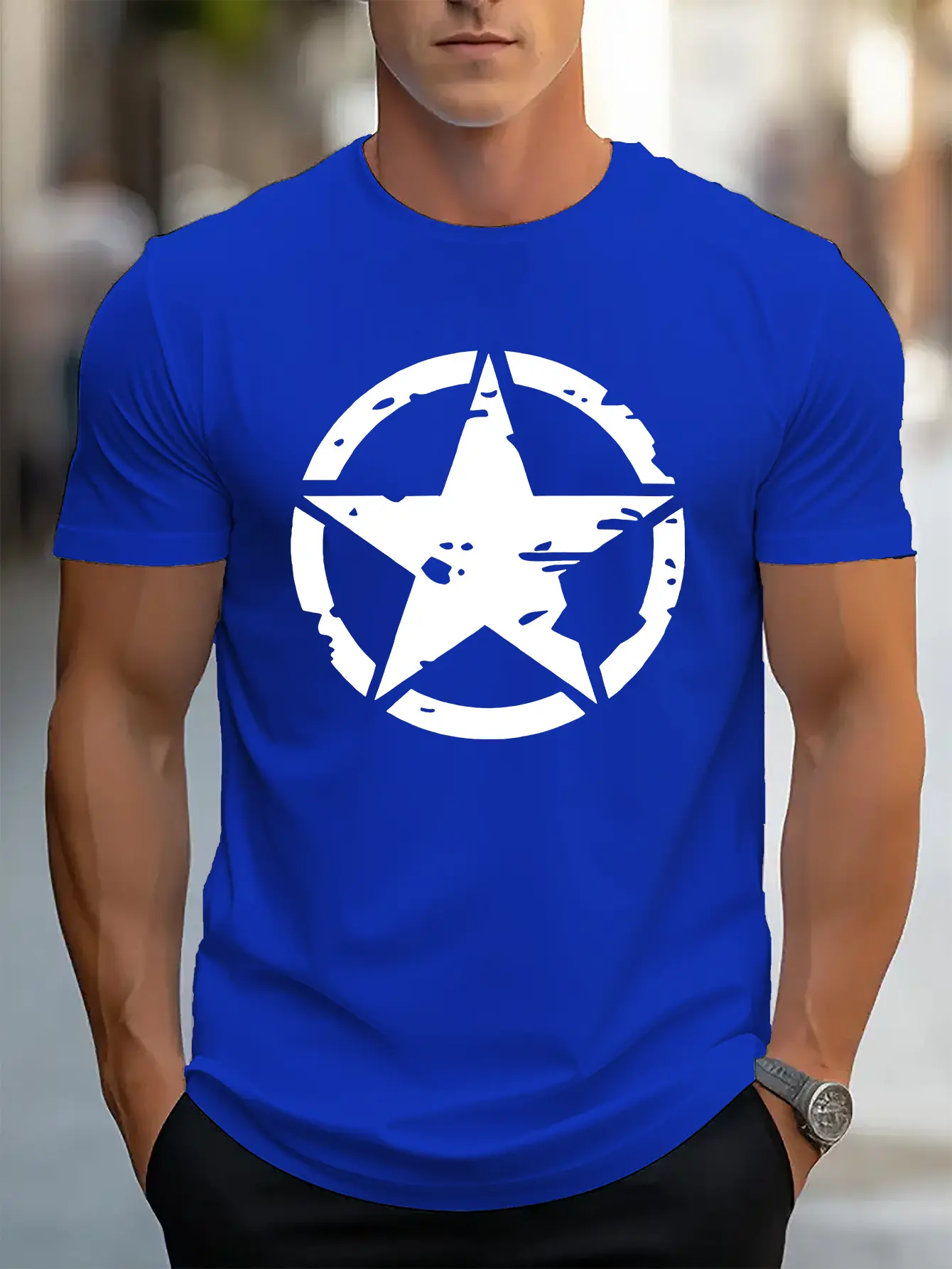 Men's summer 100% pure cotton fashionable Men's Casual Short-Sleeve T-Shirt with Geometric Print - Breathable Crew Ne