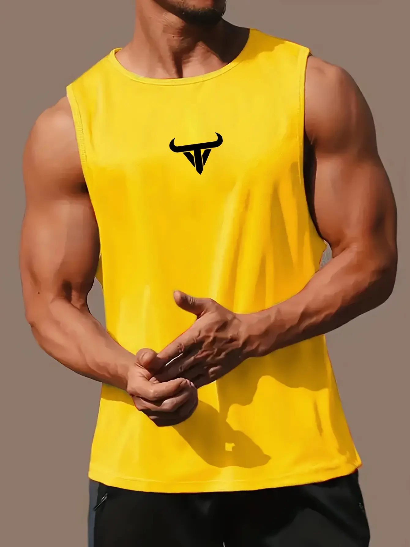 Men's summer fashion casual sports loose bull pattern print comfortable and breathable round neck sleeveless vest
