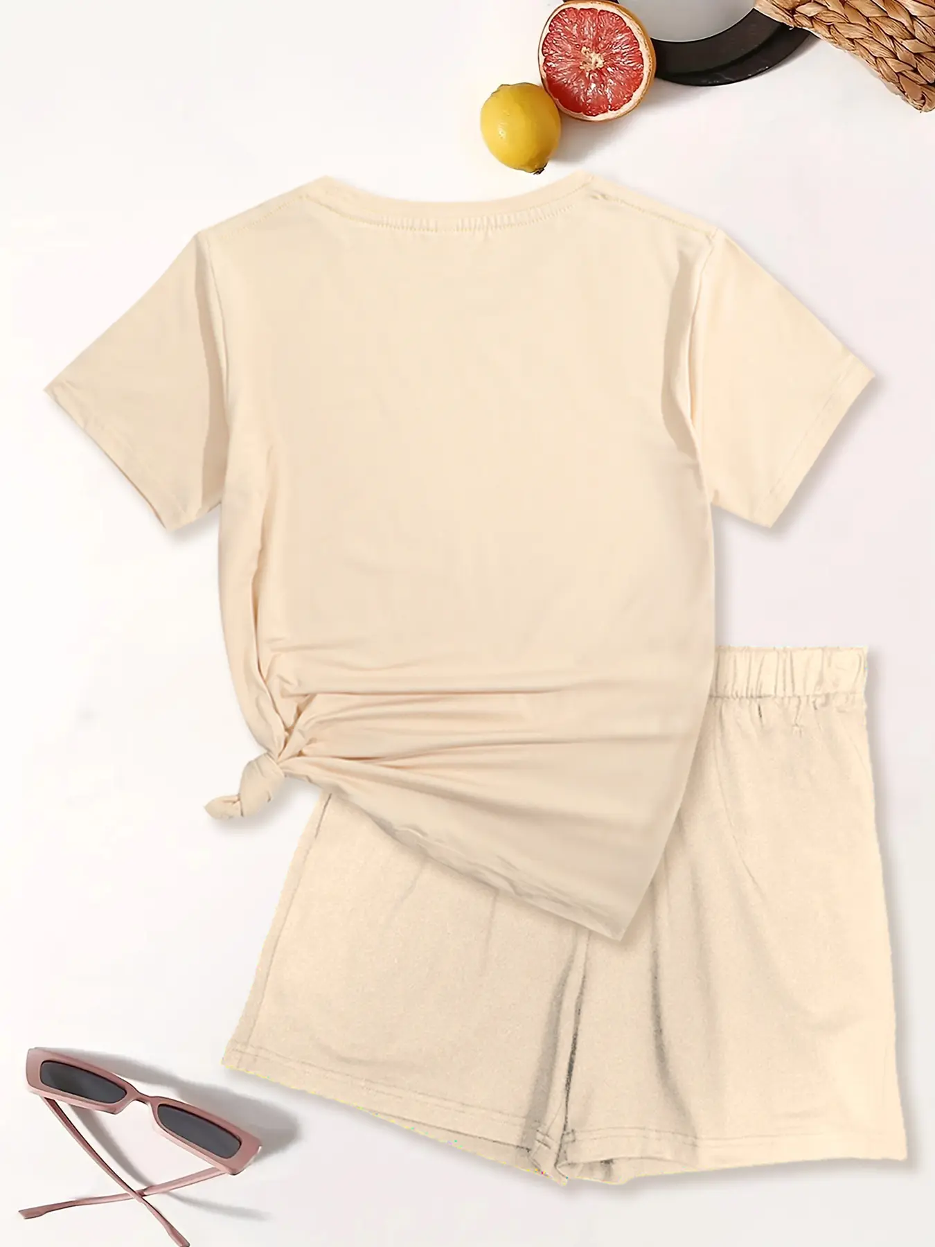 Summer women's comfortable loose it's OK don't worry printed casual loose round neck short sleeved T-shirt shorts two-piece set