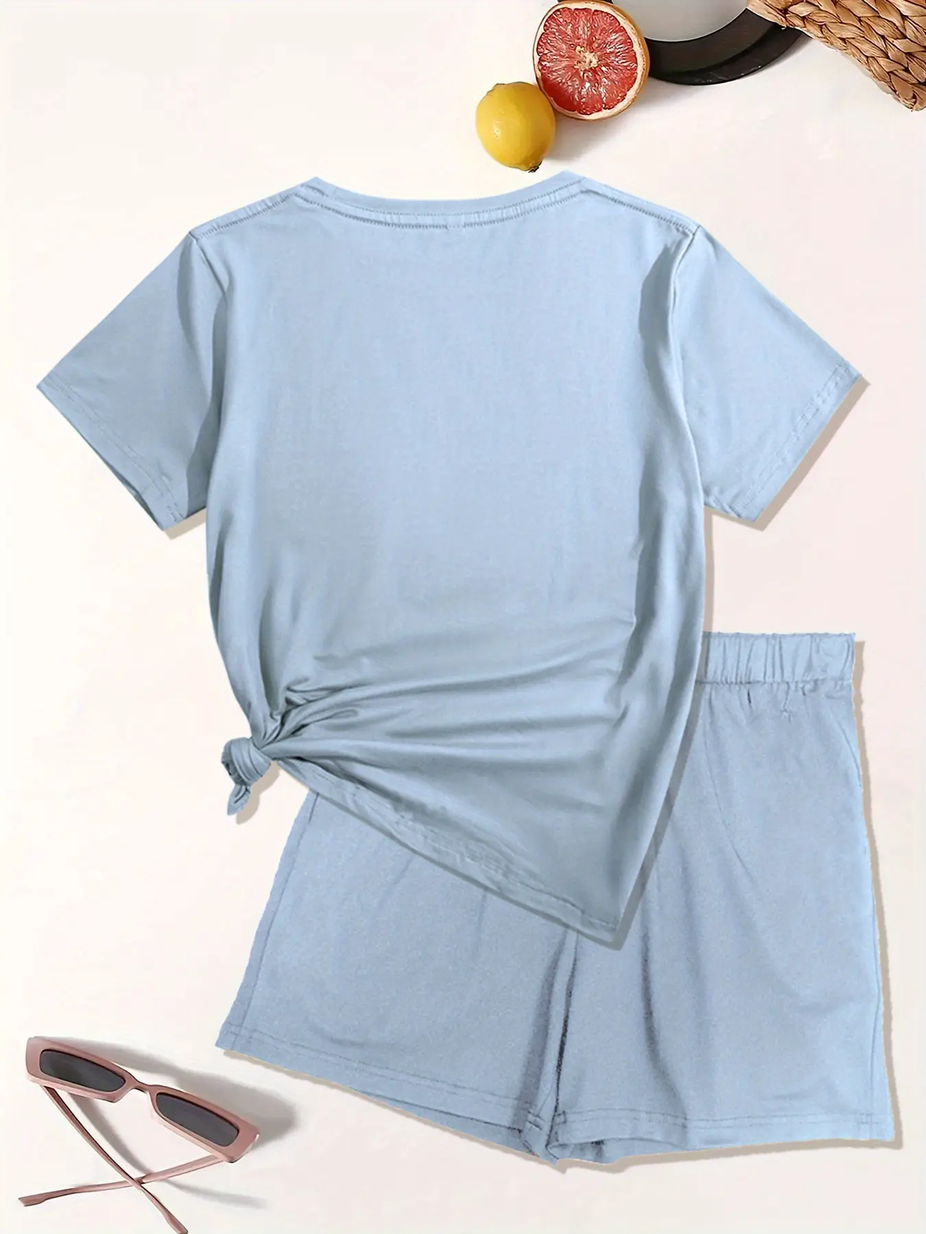 Summer women's comfortable loose it's OK don't worry printed casual loose round neck short sleeved T-shirt shorts two-piece set