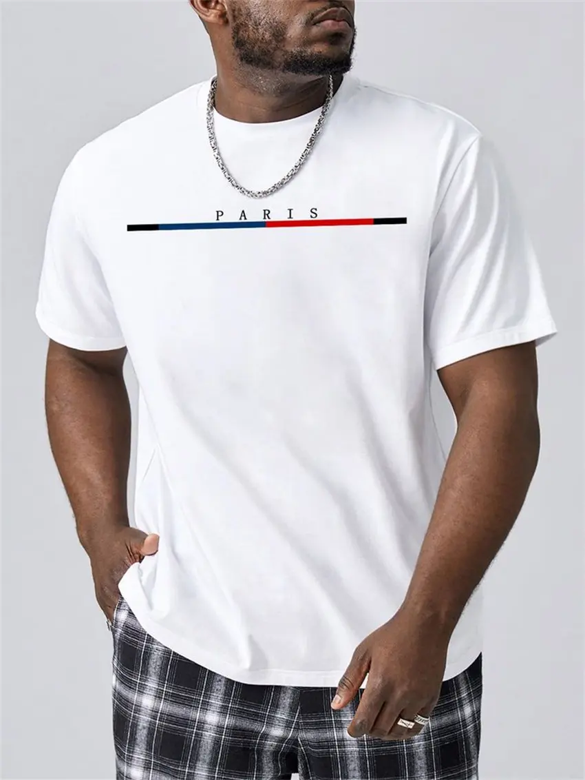 Men's 100 Cotton Paris Short Sleeve T-shirt Top Loose Tshirt Streetwear High Street Unisex style Casual Loose