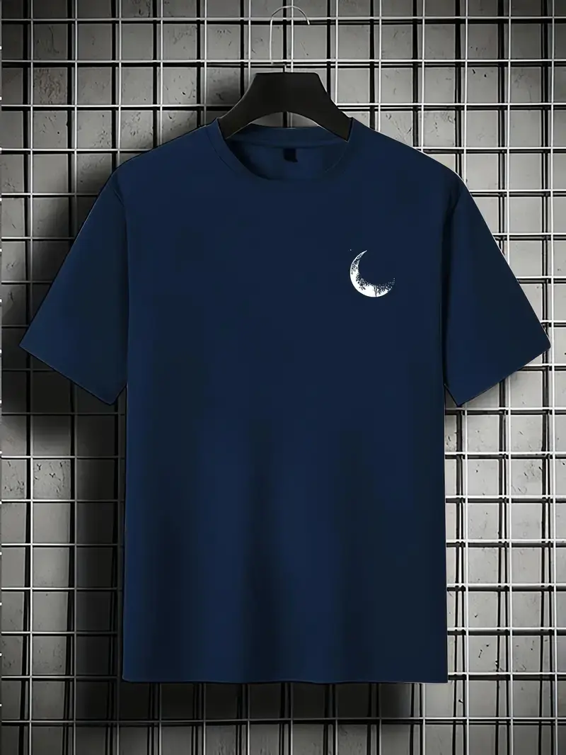 Men's summer 100% pure cotton fashionable casual sports loose fit astronaut landing moon print round neck short sleeved T-shirt