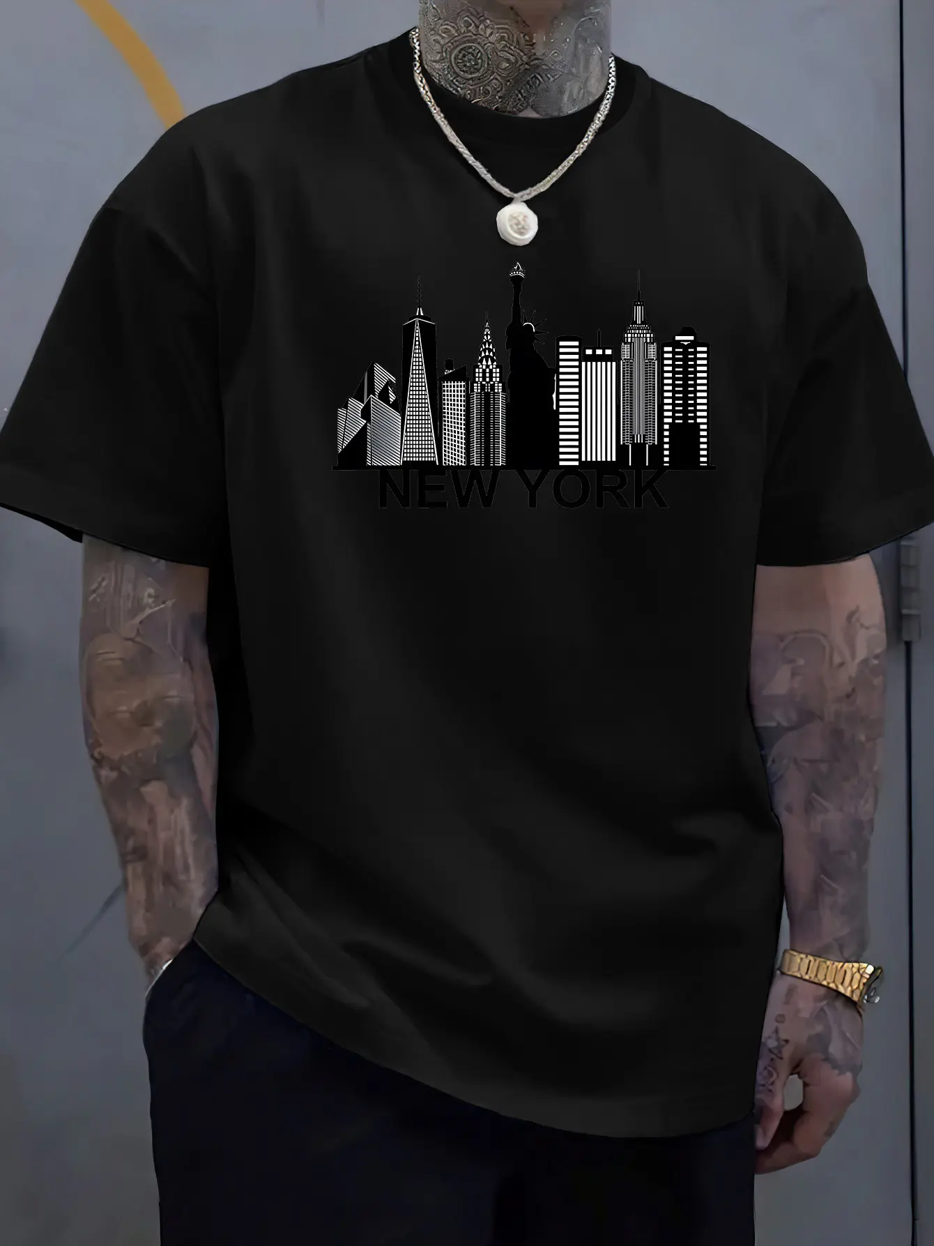 Men's summer 100 cotton fashionable casual loose plus size New York letter printed vacation round neck short sleeved T-shirt top