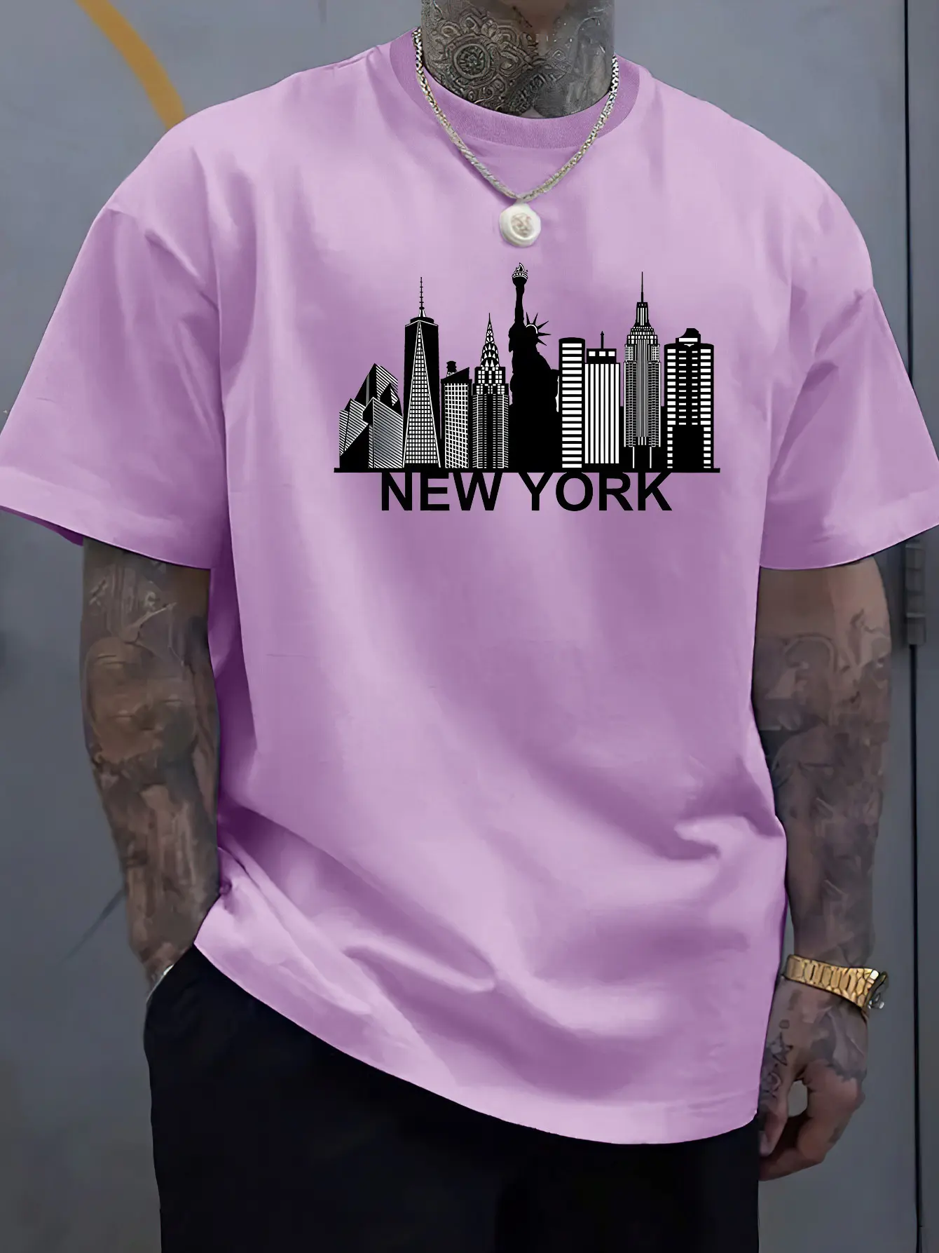 Men's summer 100 cotton fashionable casual loose plus size New York letter printed vacation round neck short sleeved T-shirt top