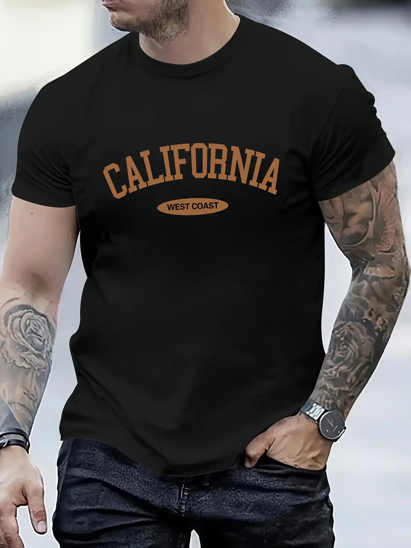 Men's summer 100% pure cotton fashionable casual loose sports CALIFORNIA letter printed round neck short sleeved T-shirt top