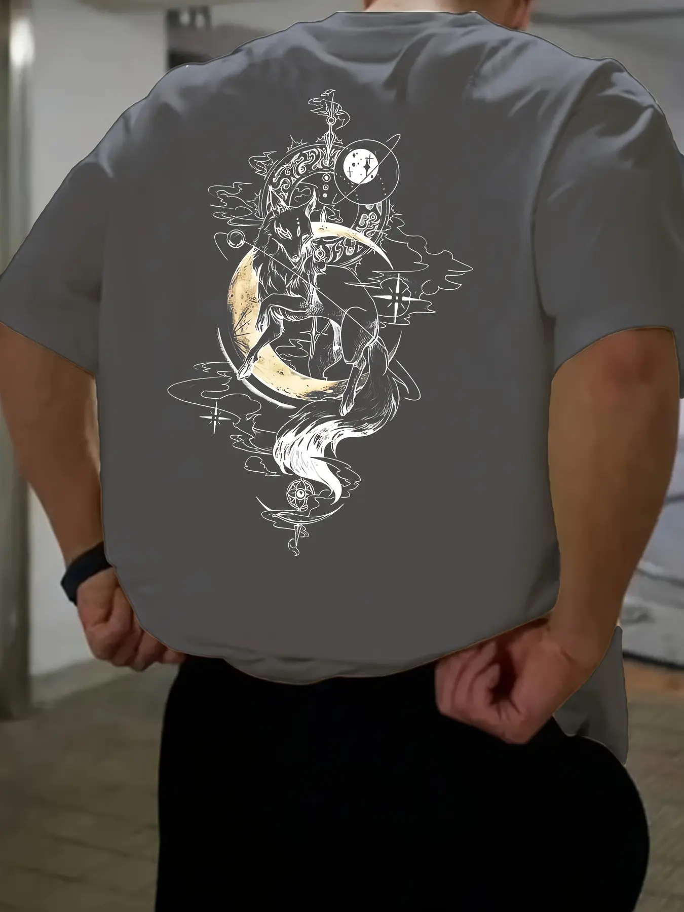Men's summer 100% pure cotton fashionable casual loose fit plus size fox letter printed round neck short sleeved T-shirt top