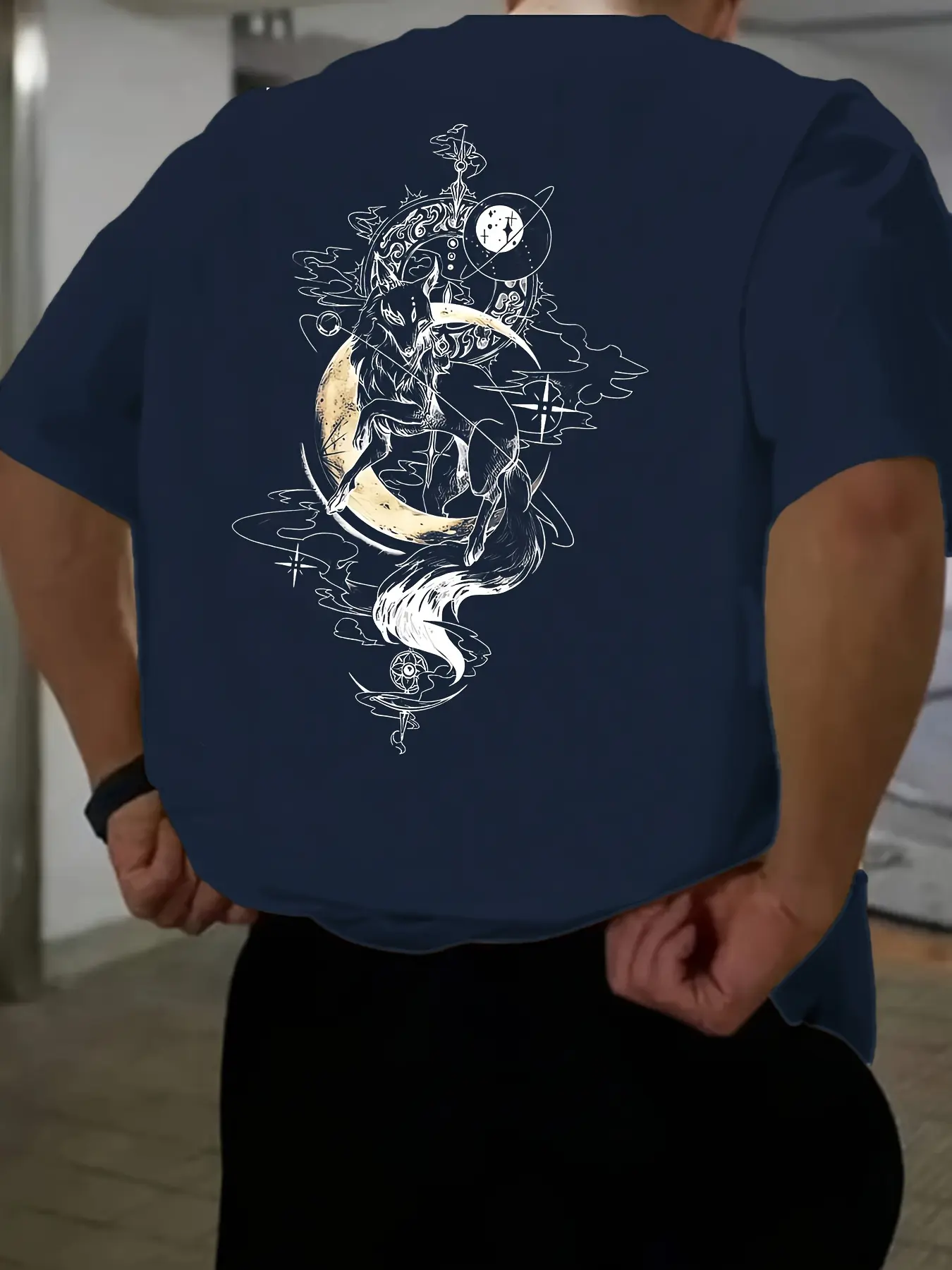 Men's summer 100% pure cotton fashionable casual loose fit plus size fox letter printed round neck short sleeved T-shirt top