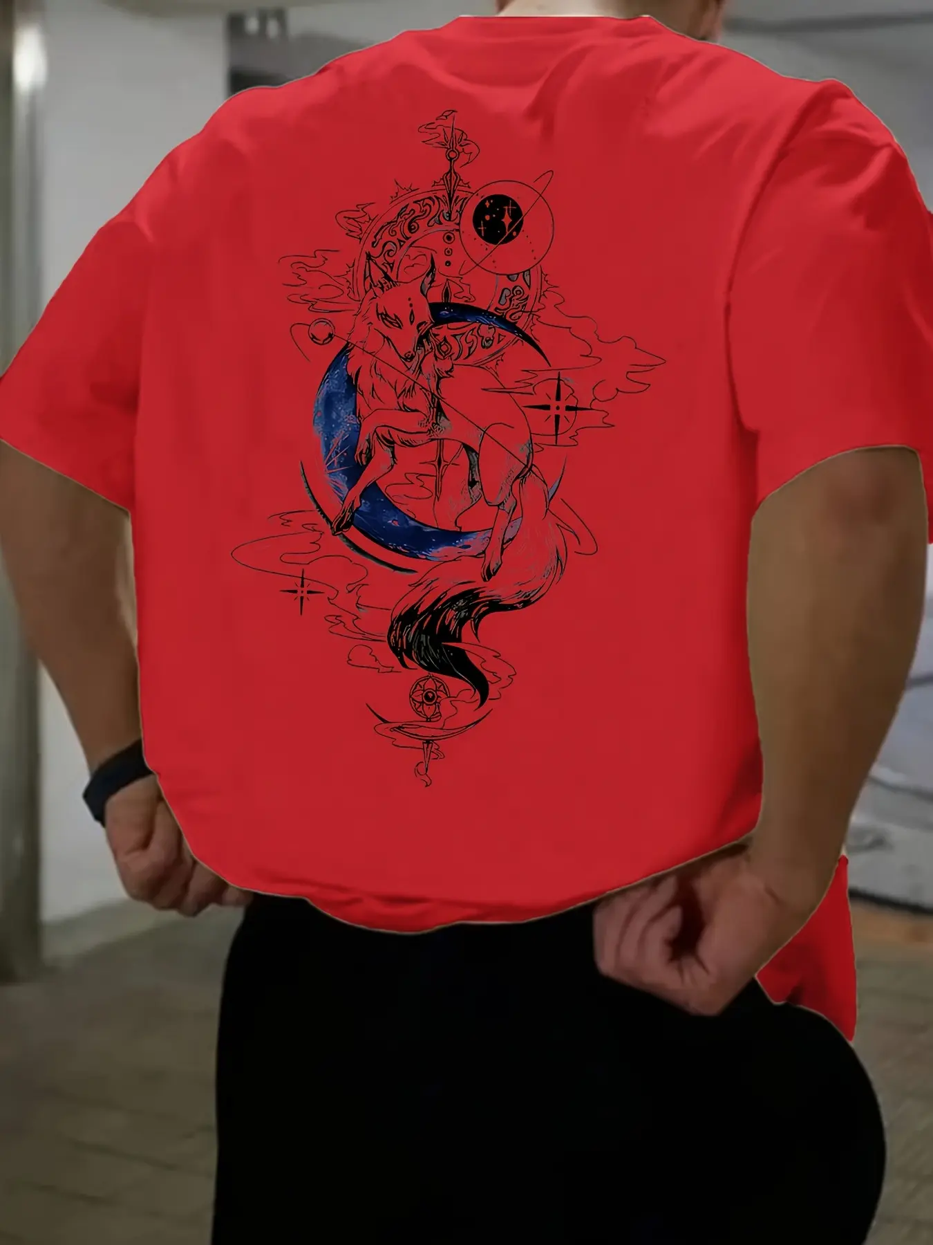 Men's summer 100% pure cotton fashionable casual loose fit plus size fox letter printed round neck short sleeved T-shirt top