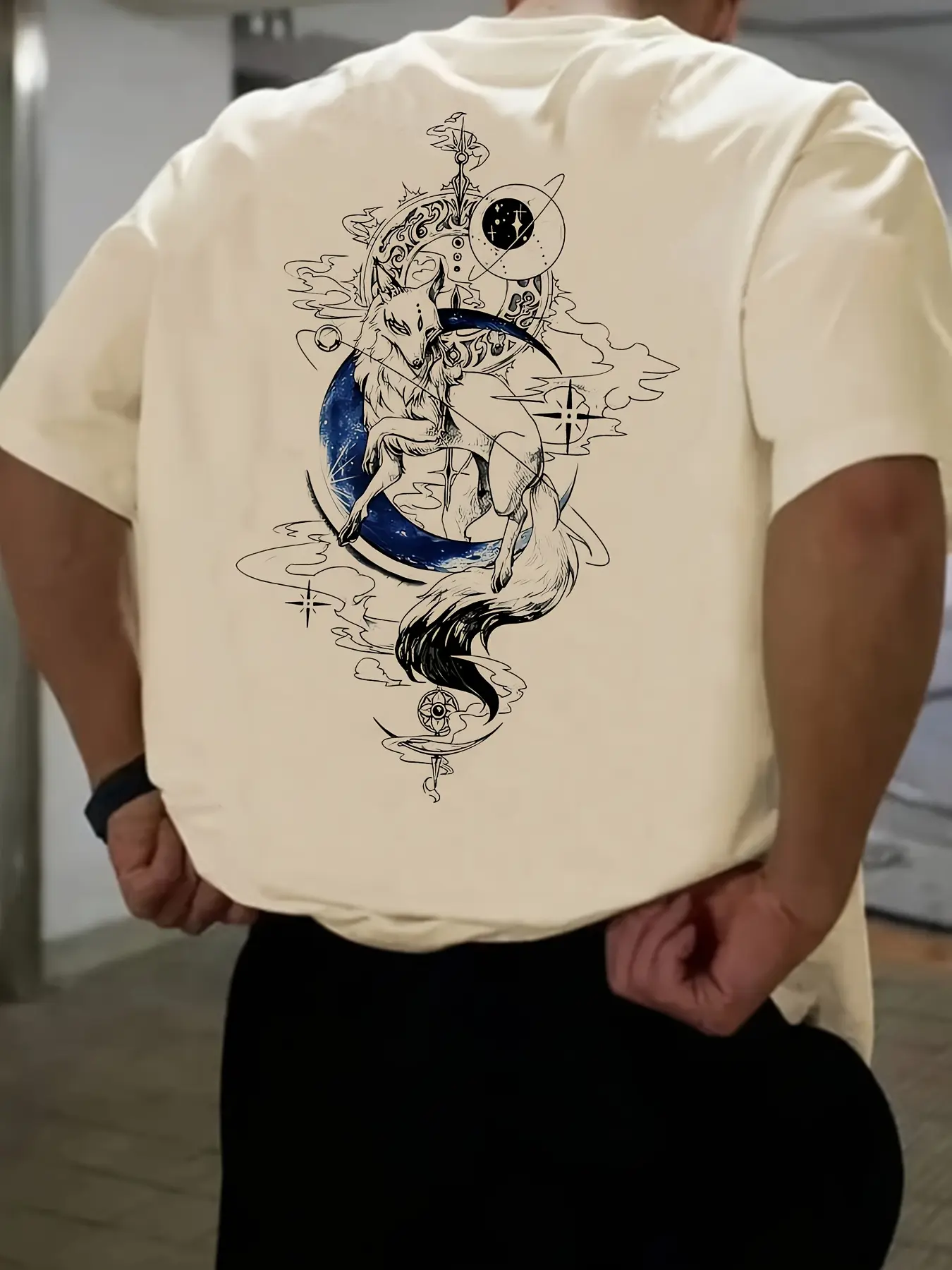 Men's summer 100% pure cotton fashionable casual loose fit plus size fox letter printed round neck short sleeved T-shirt top