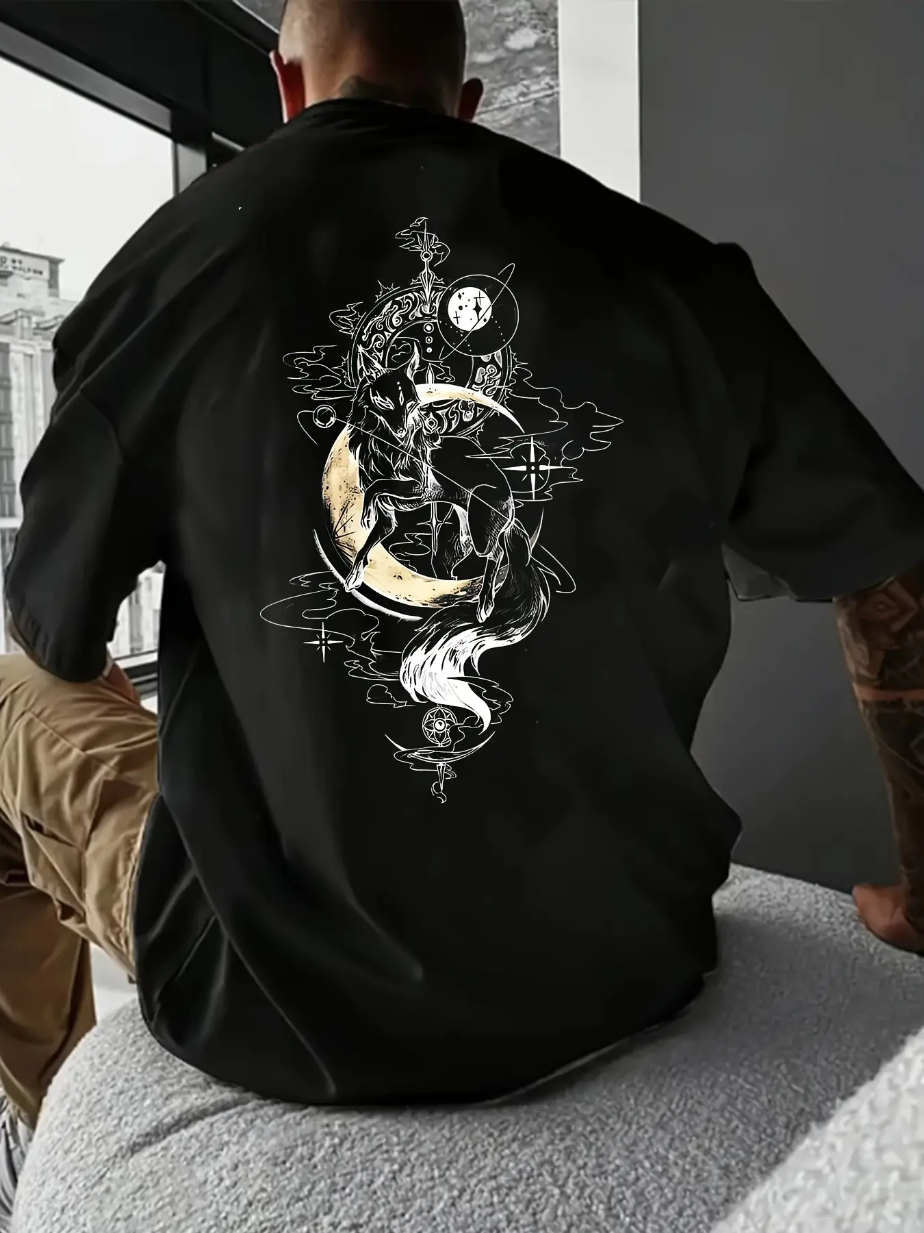 Men's summer 100% pure cotton fashionable casual loose fit plus size fox letter printed round neck short sleeved T-shirt top