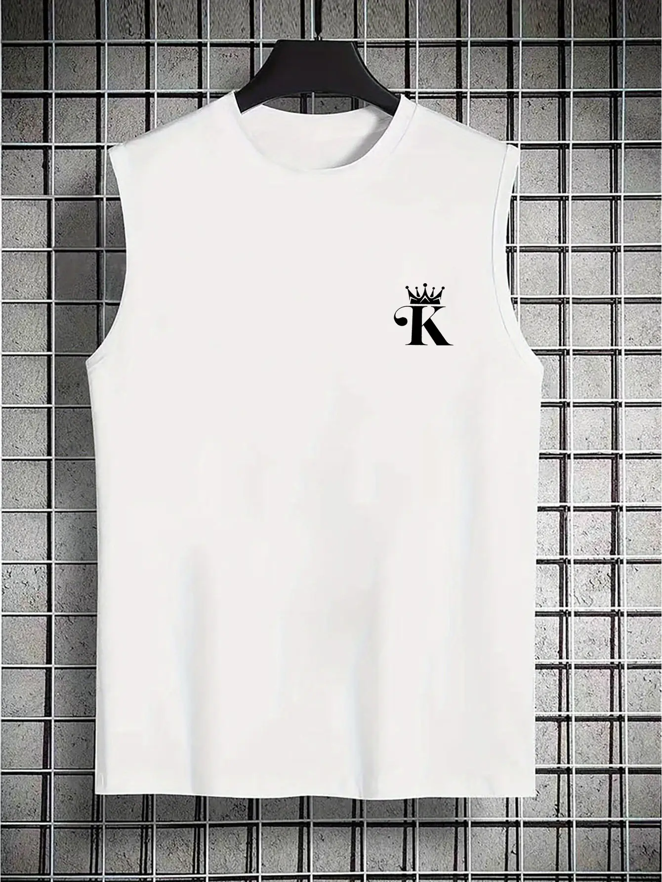 Men's summer casual sports fitness loose letter K print comfortable and breathable round neck sleeveless vest
