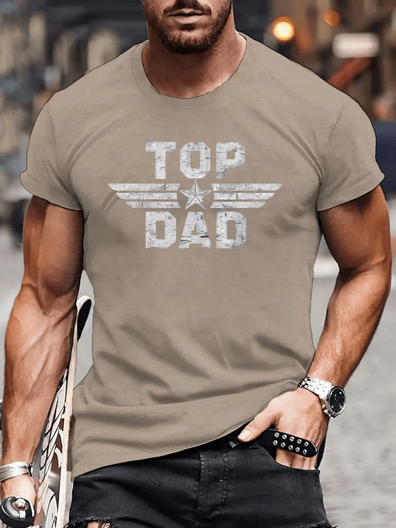 Men's summer 100% pure cotton fashionable casual loose TOP DAD imitation old pattern printed round neck short sleeved T-shirt