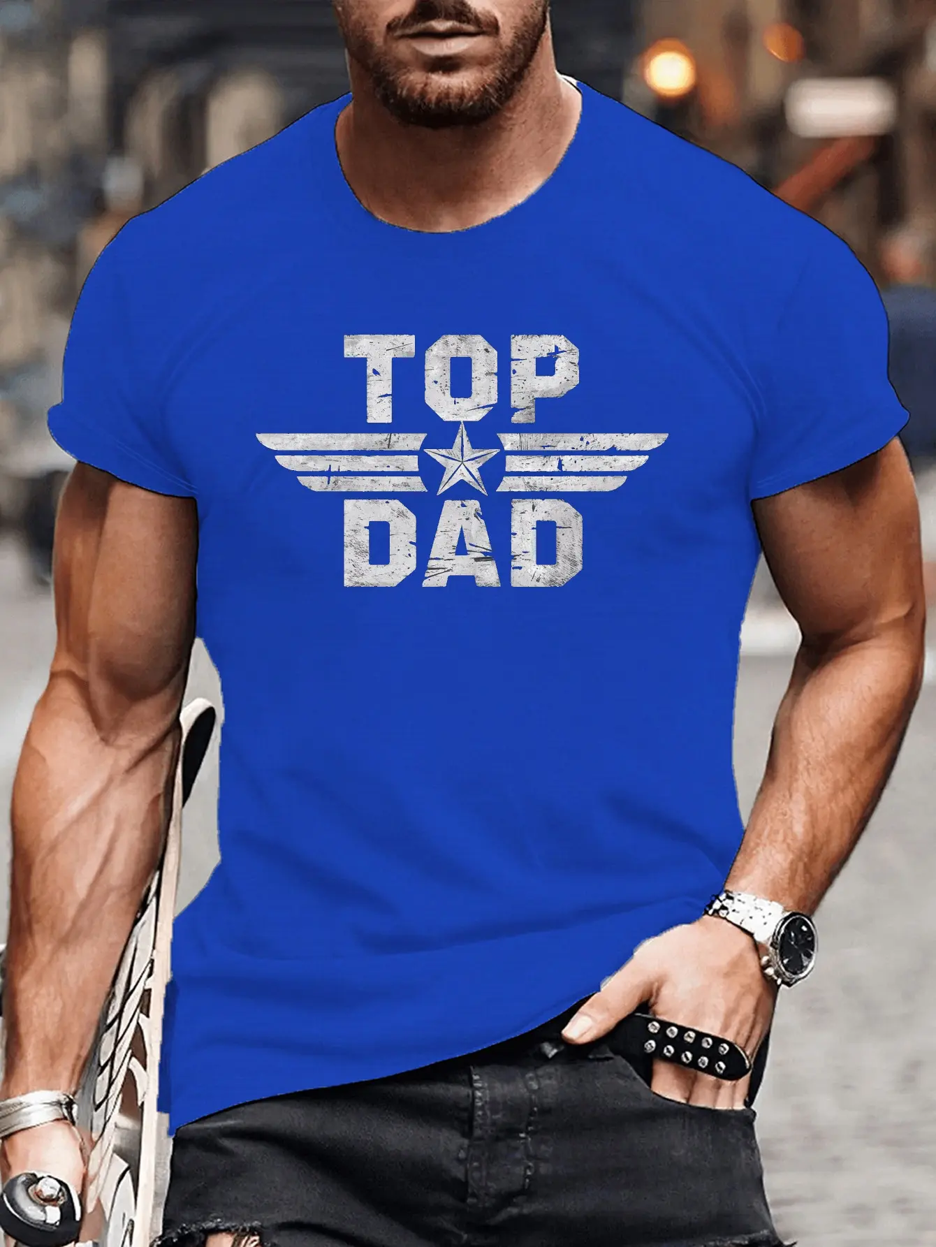 Men's summer 100% pure cotton fashionable casual loose TOP DAD imitation old pattern printed round neck short sleeved T-shirt