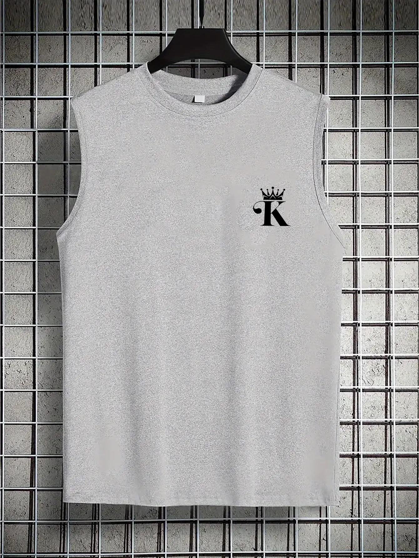 Men's summer casual sports fitness loose letter K print comfortable and breathable round neck sleeveless vest