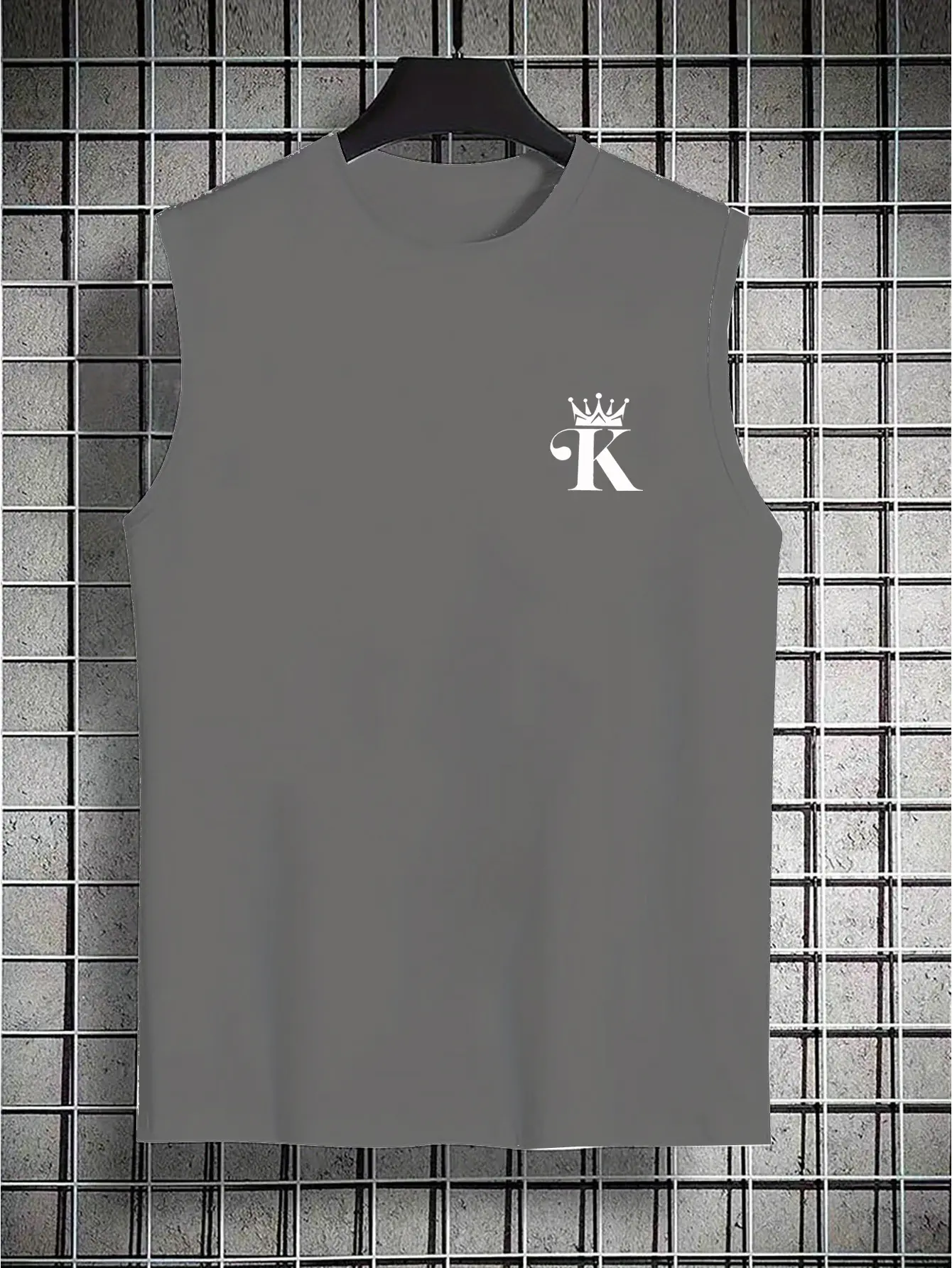 Men's summer casual sports fitness loose letter K print comfortable and breathable round neck sleeveless vest