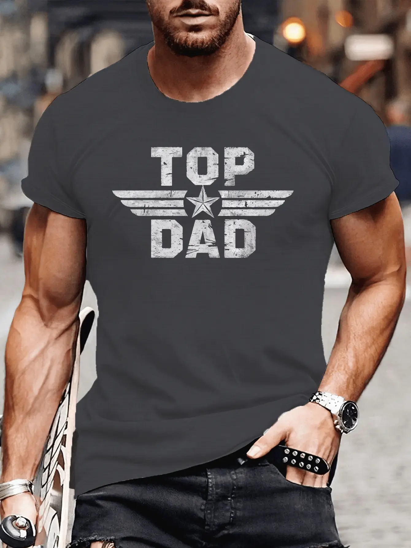 Men's summer 100% pure cotton fashionable casual loose TOP DAD imitation old pattern printed round neck short sleeved T-shirt