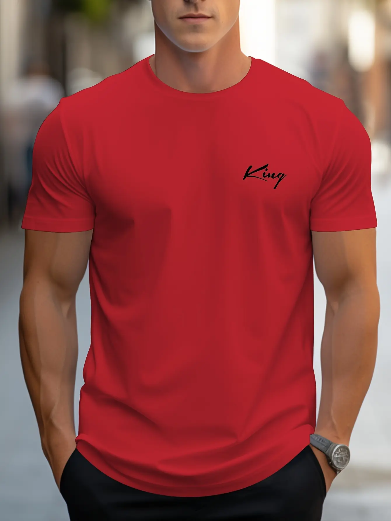 Men's summer 100 cotton fashionable casual loose fit plus size king letter printed sports round neck short sleeved T-shirt top