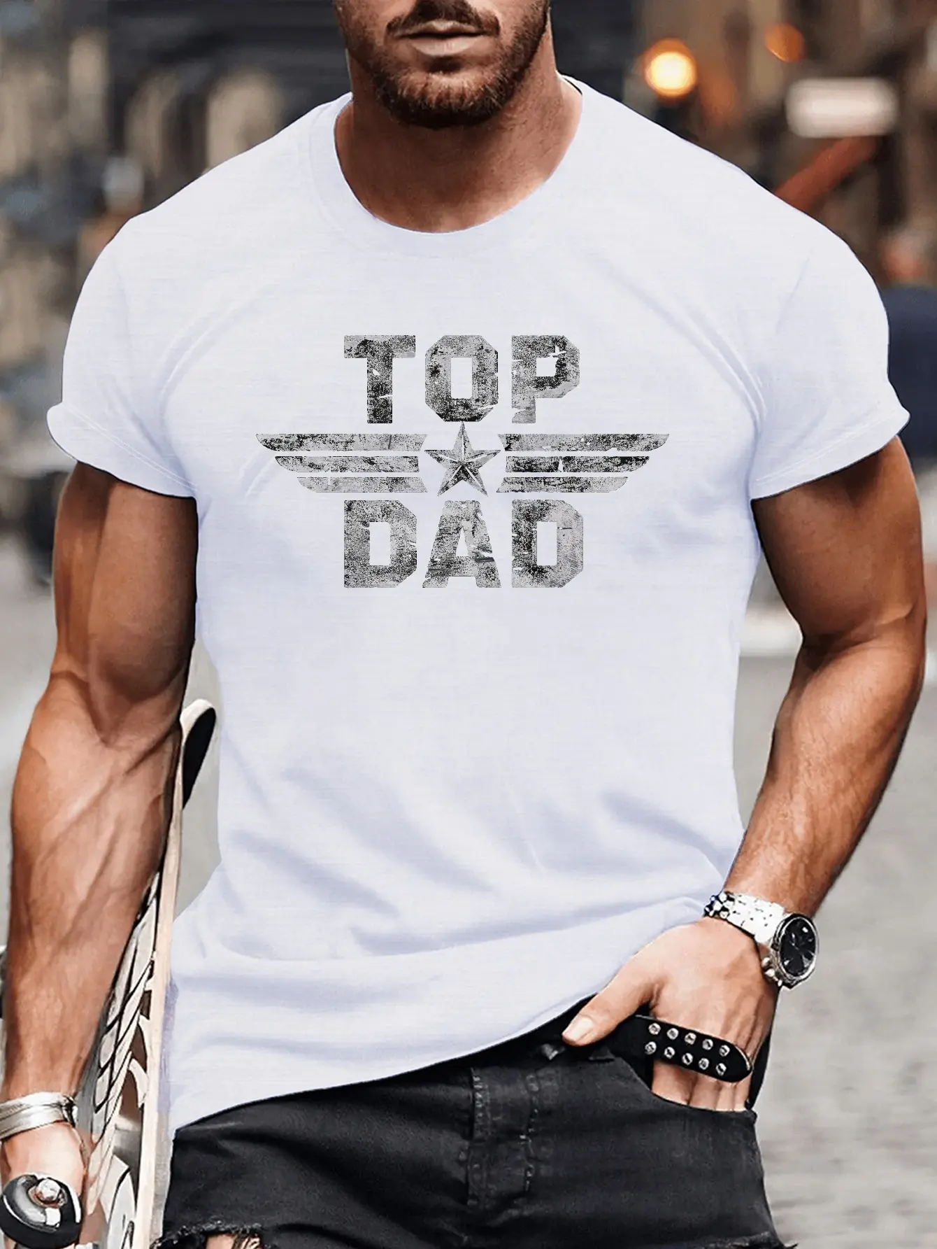 Men's summer 100% pure cotton fashionable casual loose TOP DAD imitation old pattern printed round neck short sleeved T-shirt