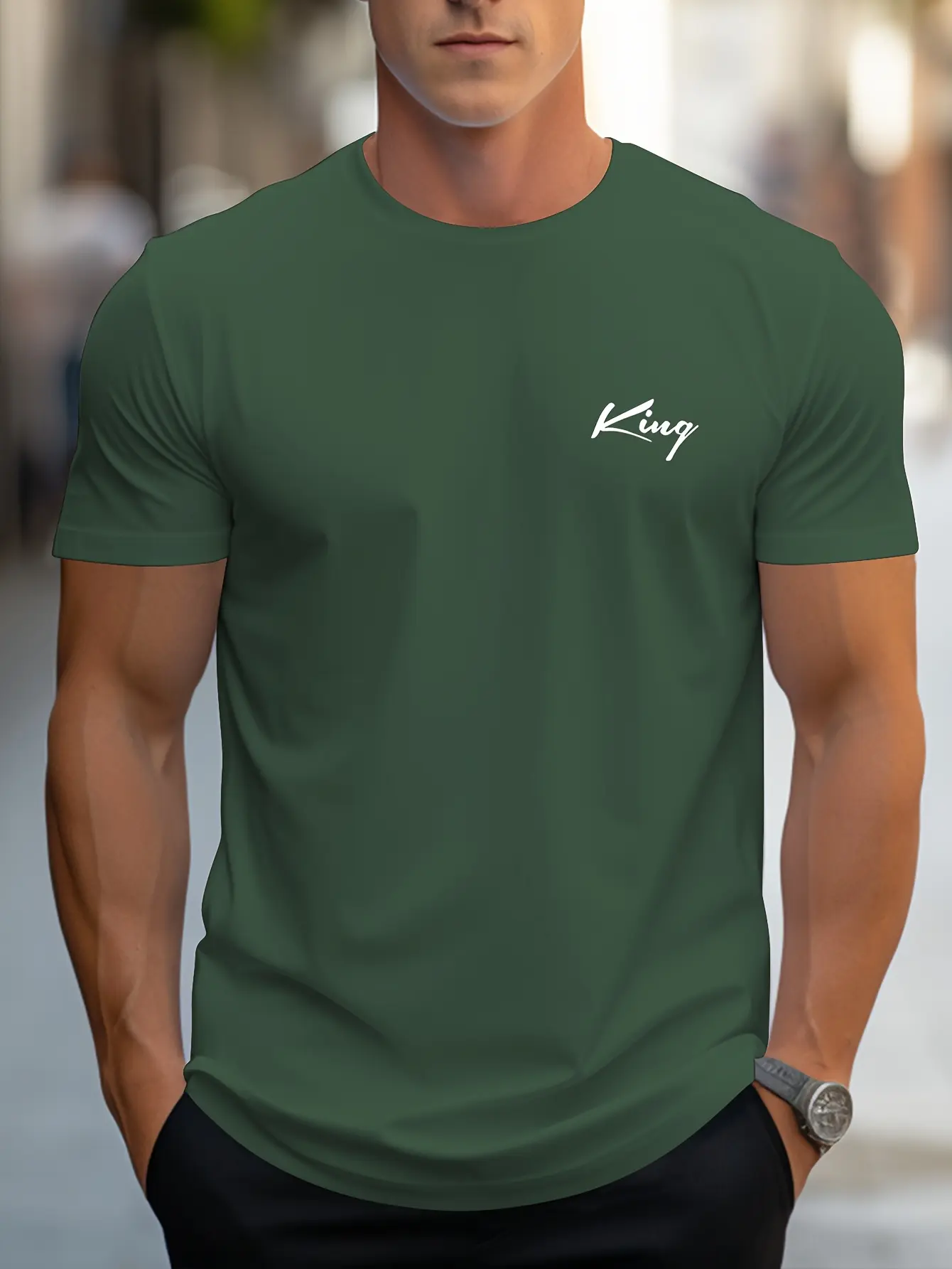 Men's summer 100 cotton fashionable casual loose fit plus size king letter printed sports round neck short sleeved T-shirt top