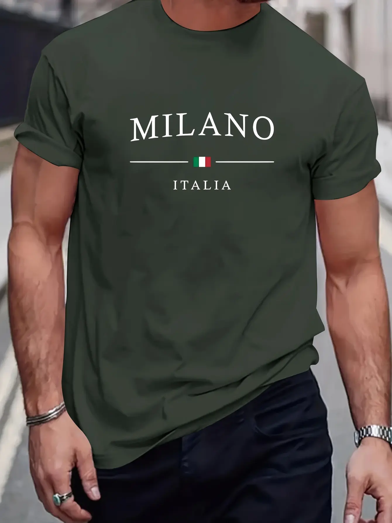 Men's Summer 100% Cotton Fashion MILANO Letter Printed Loose Large Casual Comfortable Round Neck Short Sleeve T-shirt Top