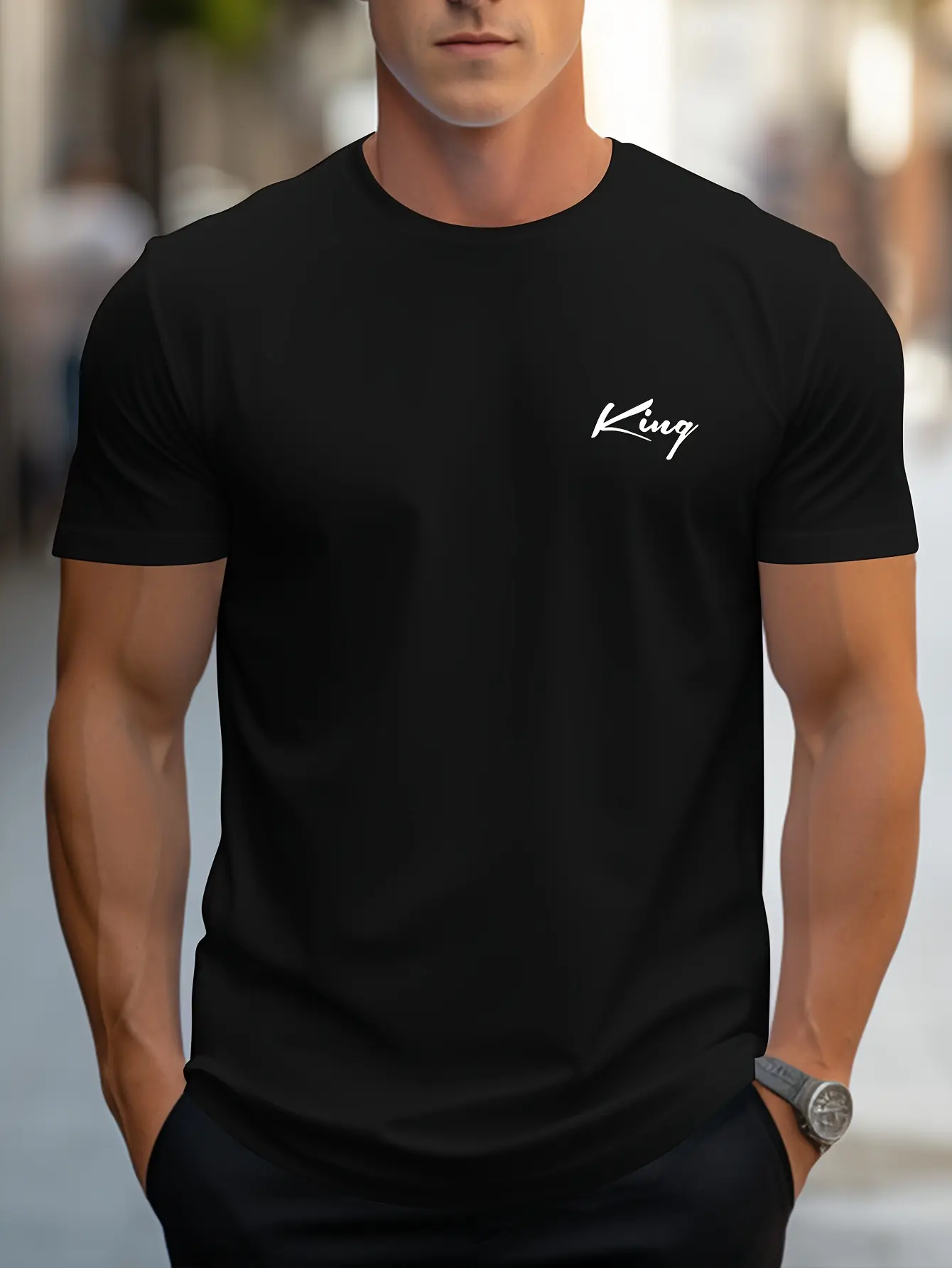 Men's summer 100 cotton fashionable casual loose fit plus size king letter printed sports round neck short sleeved T-shirt top
