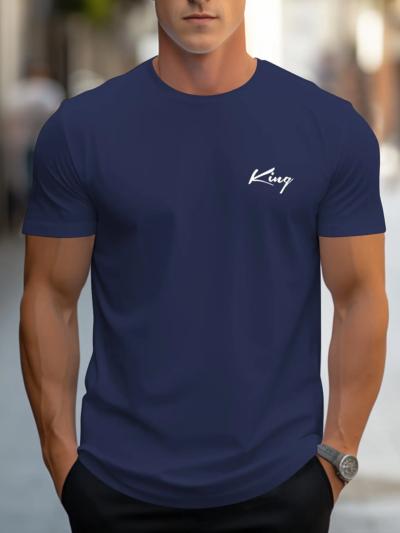 Men's summer 100 cotton fashionable casual loose fit plus size king letter printed sports round neck short sleeved T-shirt top