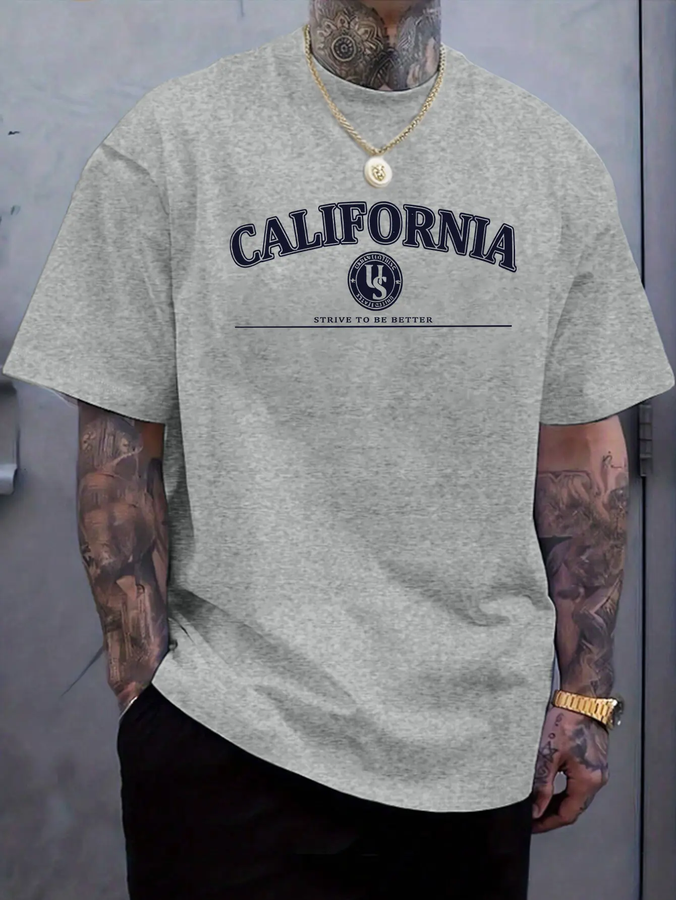 Men's summer 100% pure cotton fashionable casual loose California letter printed round neck short sleeved T-shirt top