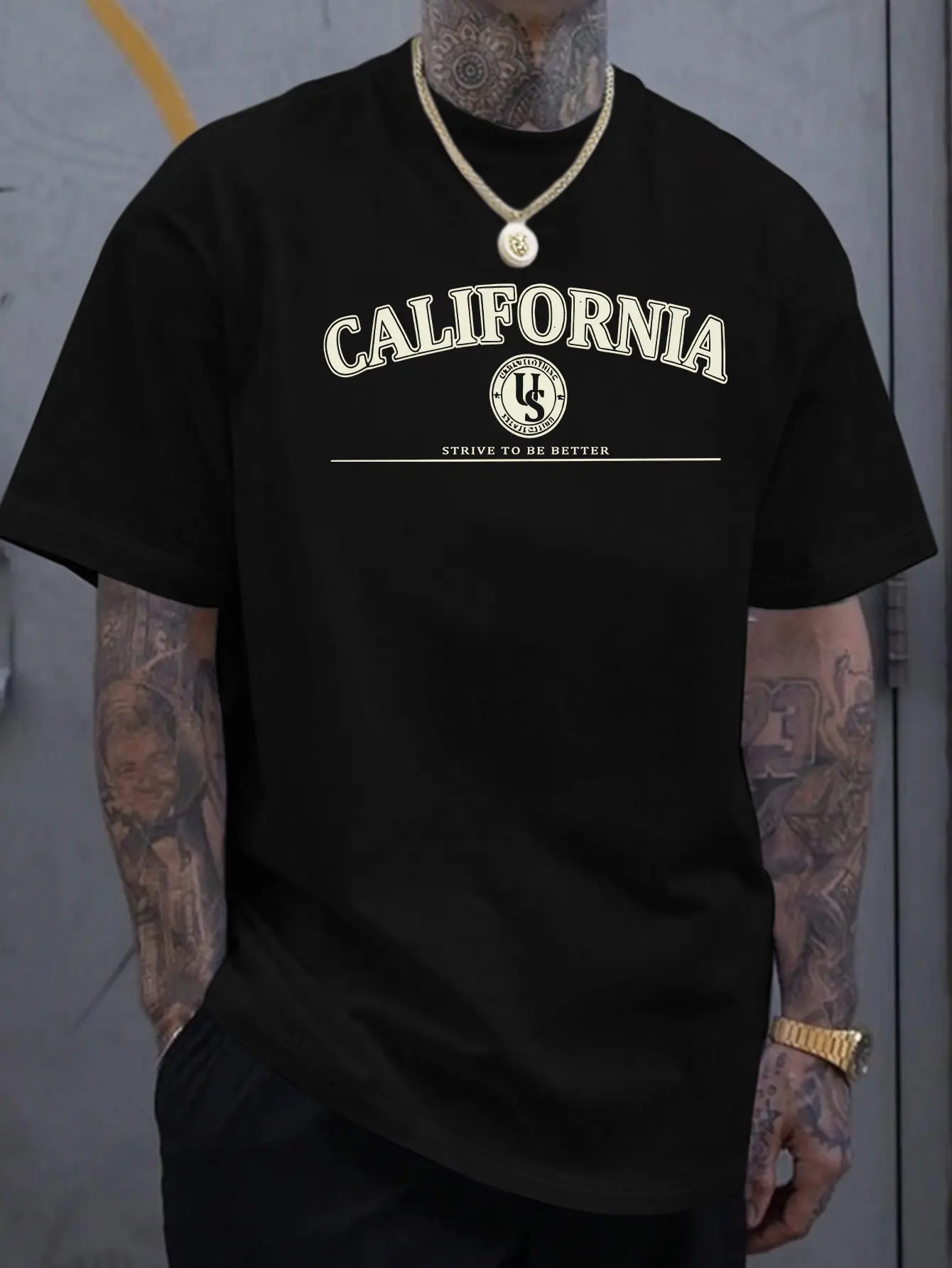 Men's summer 100% pure cotton fashionable casual loose California letter printed round neck short sleeved T-shirt top
