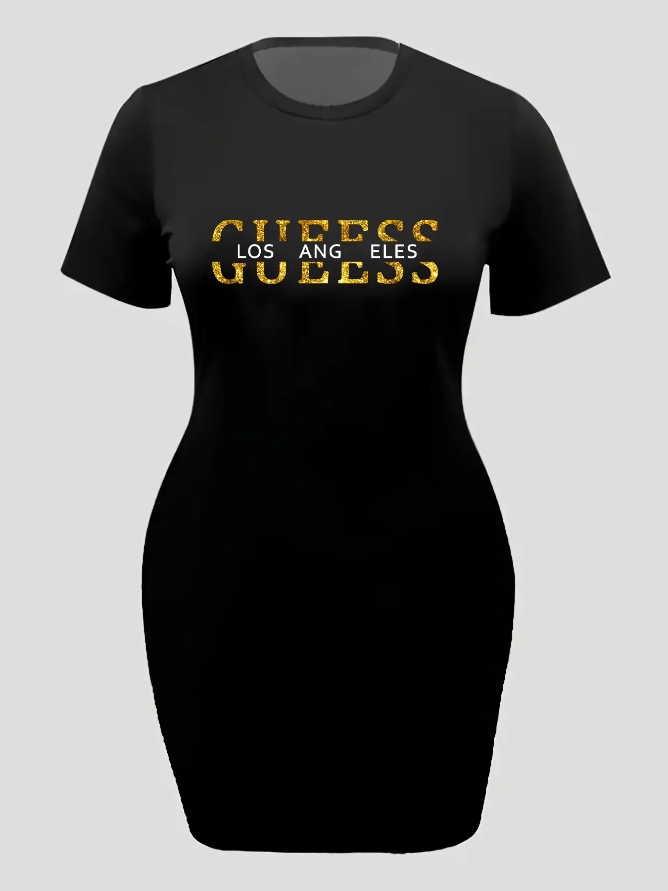 Women's plus size summer GUEESS Los Angeles letter printed short sleeved round neck loose casual T-shirt dress