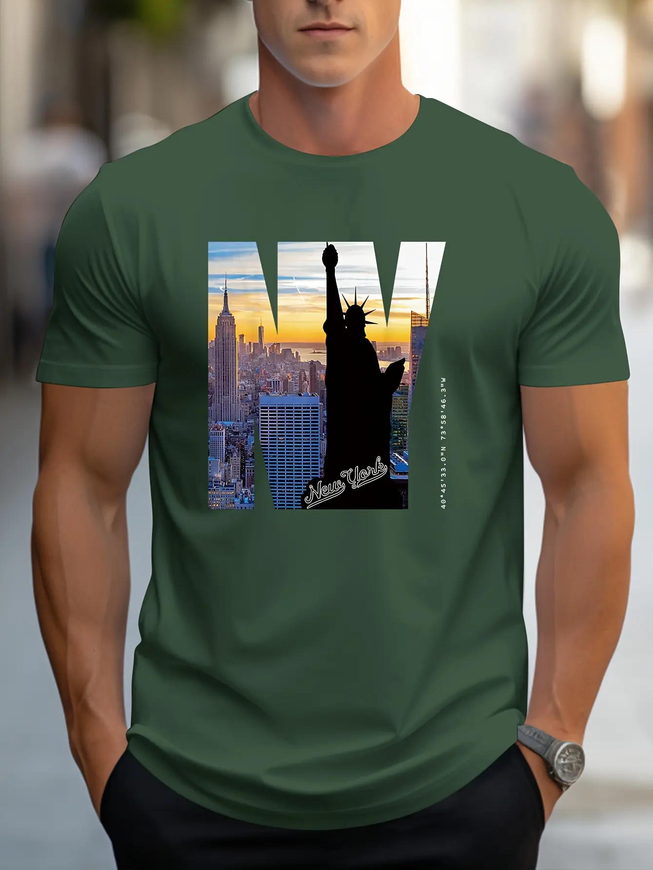 Men's 100% pure cotton summer loose fit large size NY Graphic print casual slim fit round neck short sleeved T-shirt top
