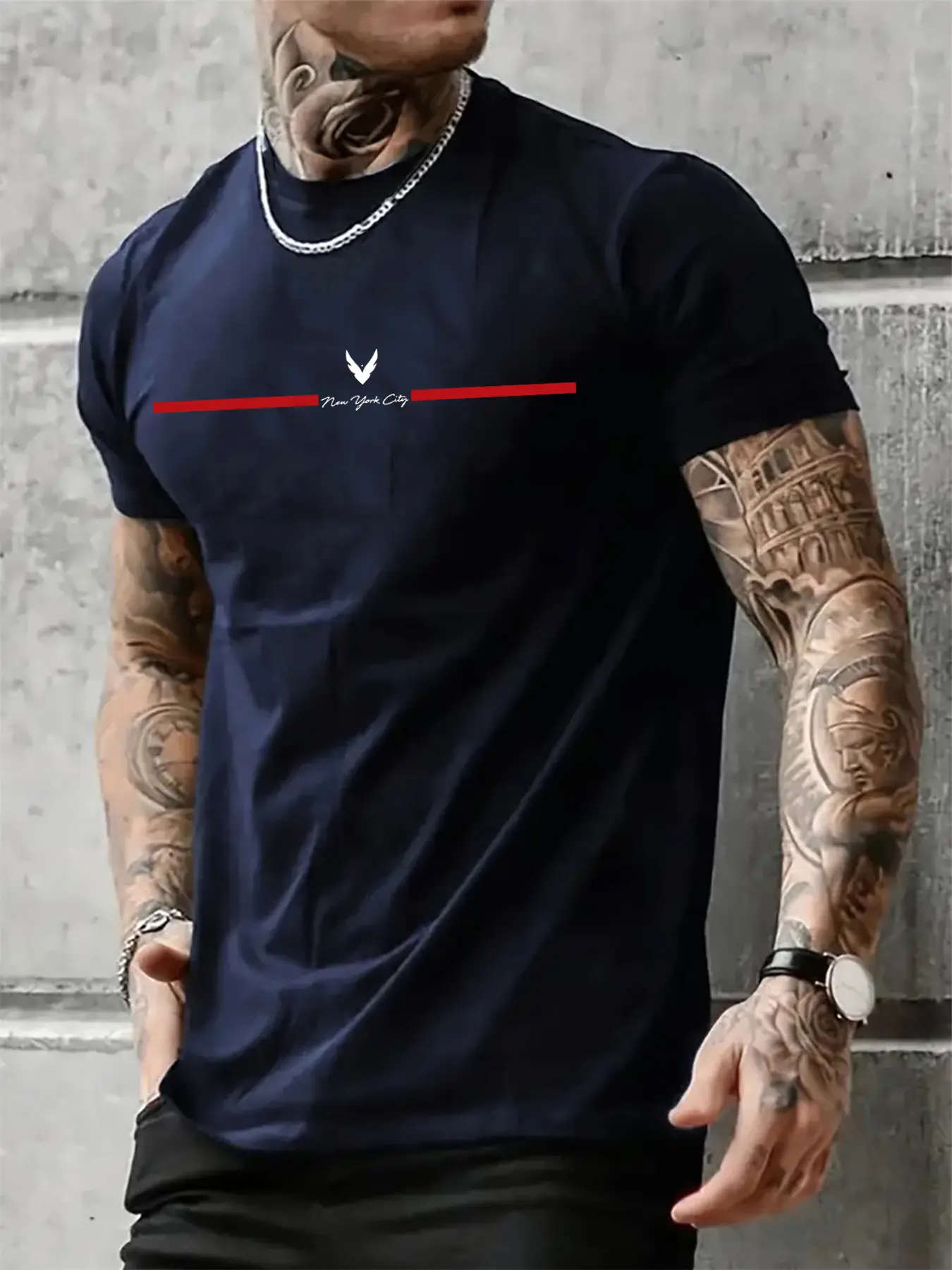 Summer men's 100% pure cotton casual loose plus size New York City printed sports comfortable round neck short sleeved T-shirt
