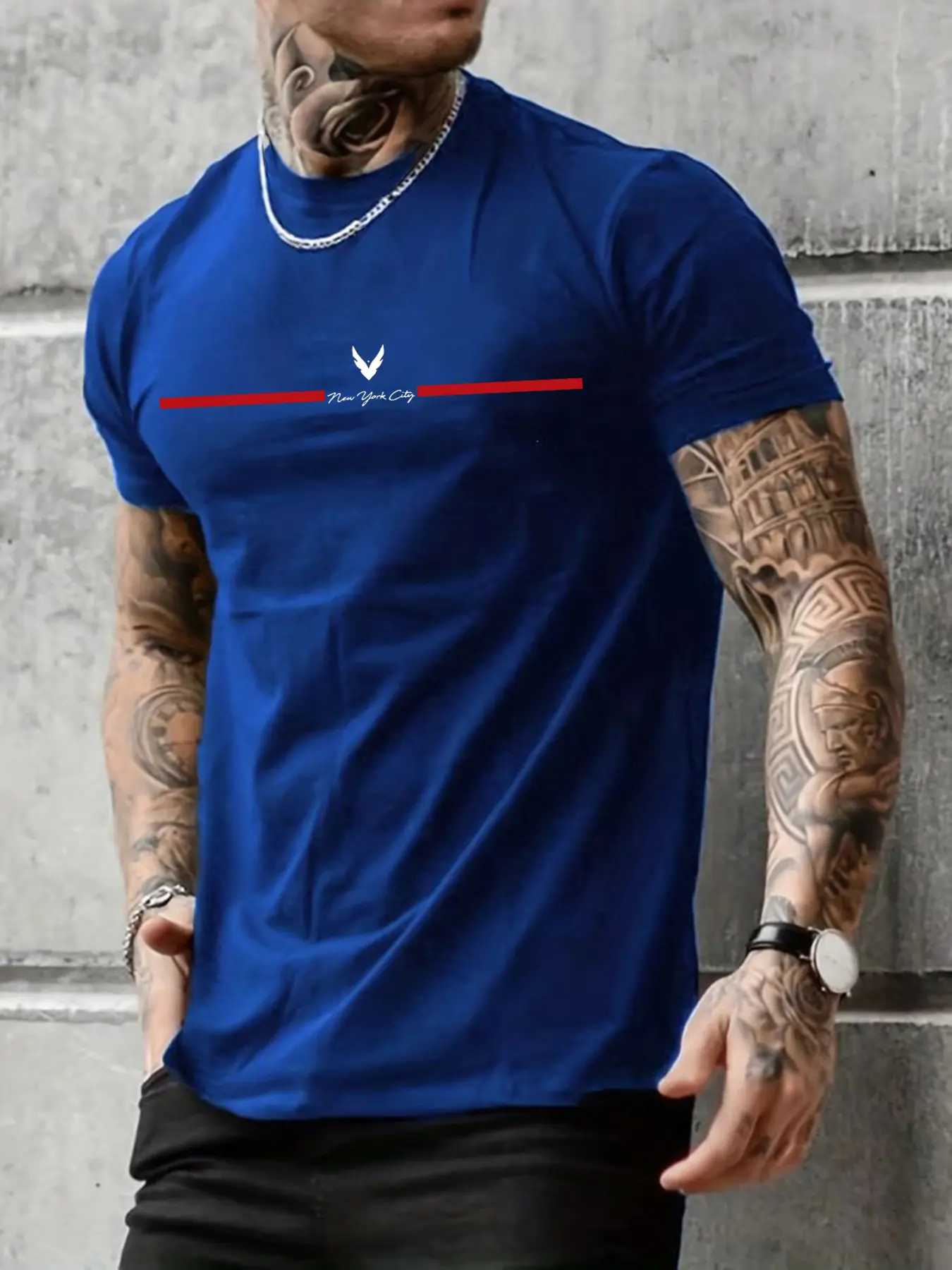 Summer men's 100% pure cotton casual loose plus size New York City printed sports comfortable round neck short sleeved T-shirt