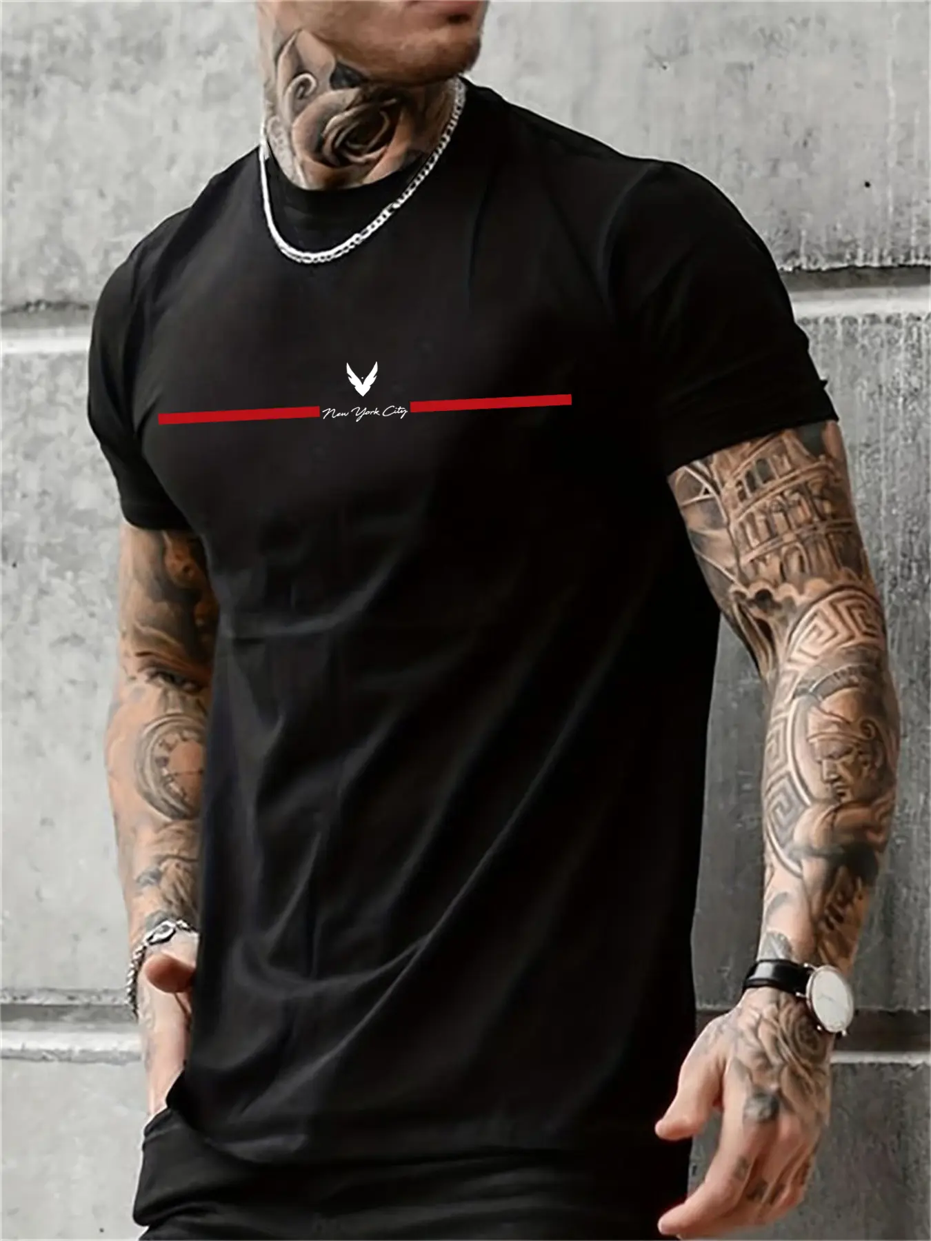 Summer men's 100% pure cotton casual loose plus size New York City printed sports comfortable round neck short sleeved T-shirt