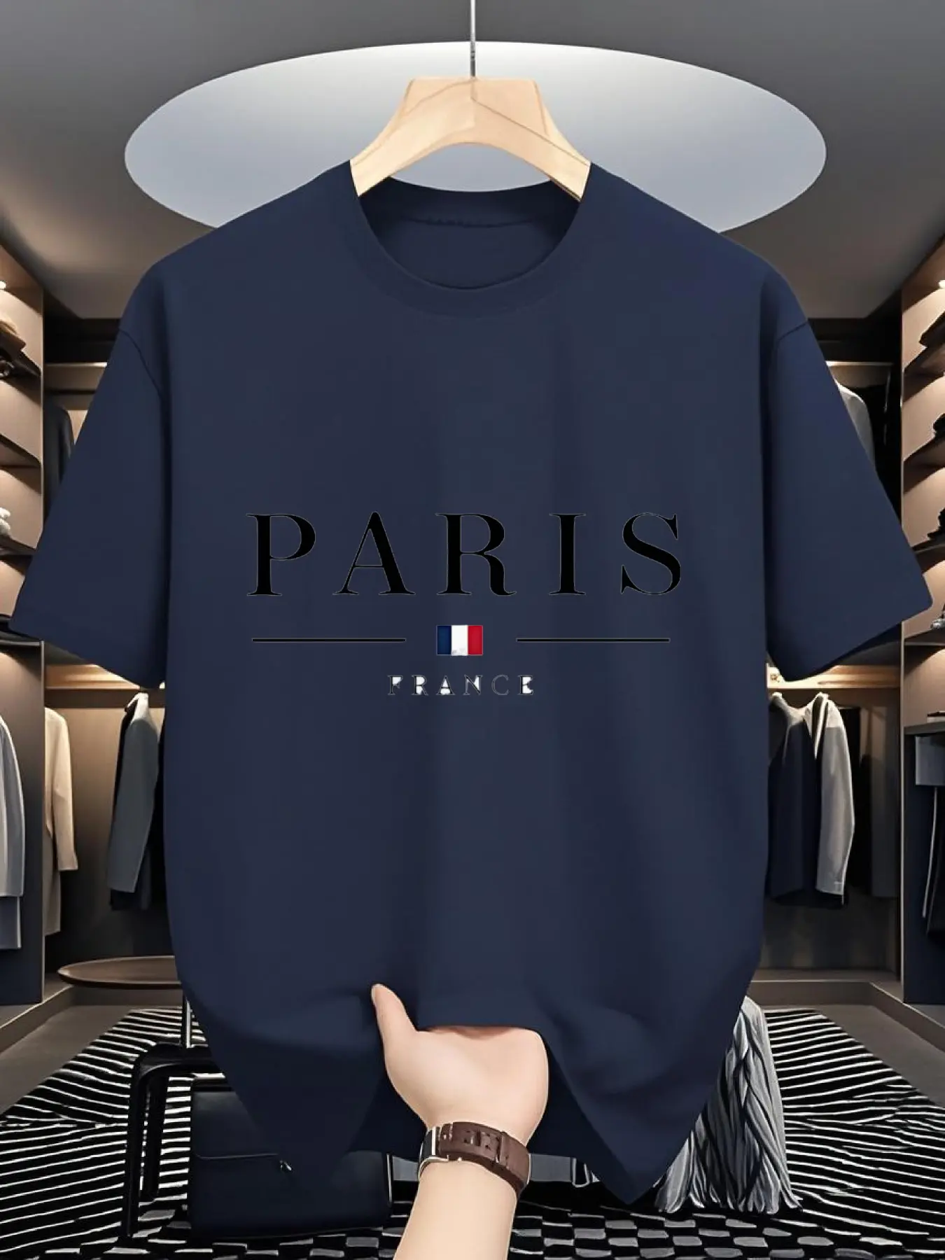 Men's summer 100% pure cotton fashionable casual sports loose PARIS pattern printed sports round neck short sleeved T-shirt top