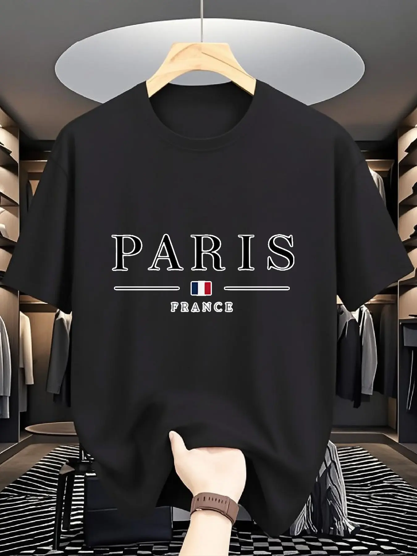Men's summer 100% pure cotton fashionable casual sports loose PARIS pattern printed sports round neck short sleeved T-shirt top
