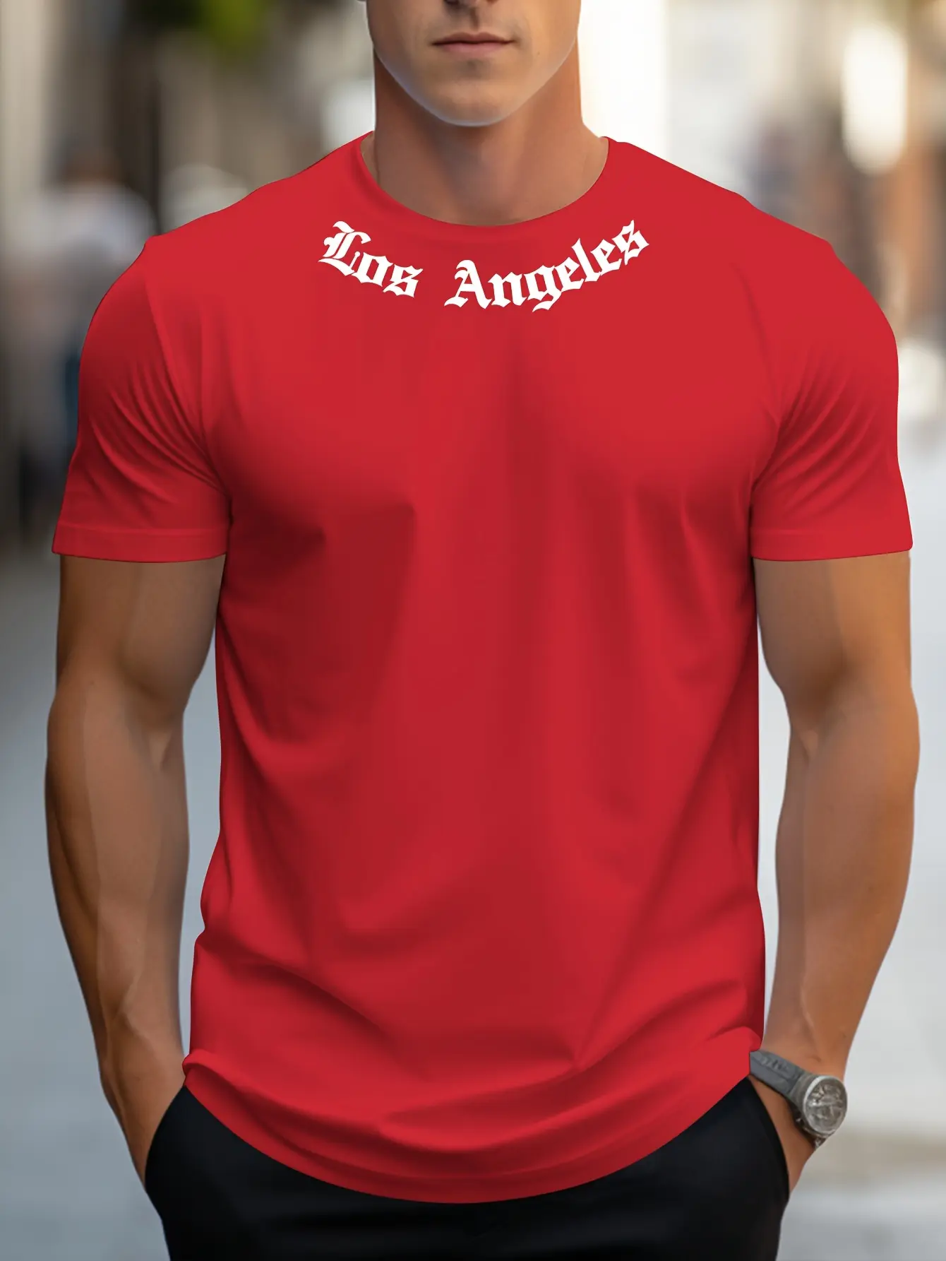 Men's 100% cotton summer loose size Los Angeles Graphic printed slim fit casual sports round neck short sleeved T-shirt top