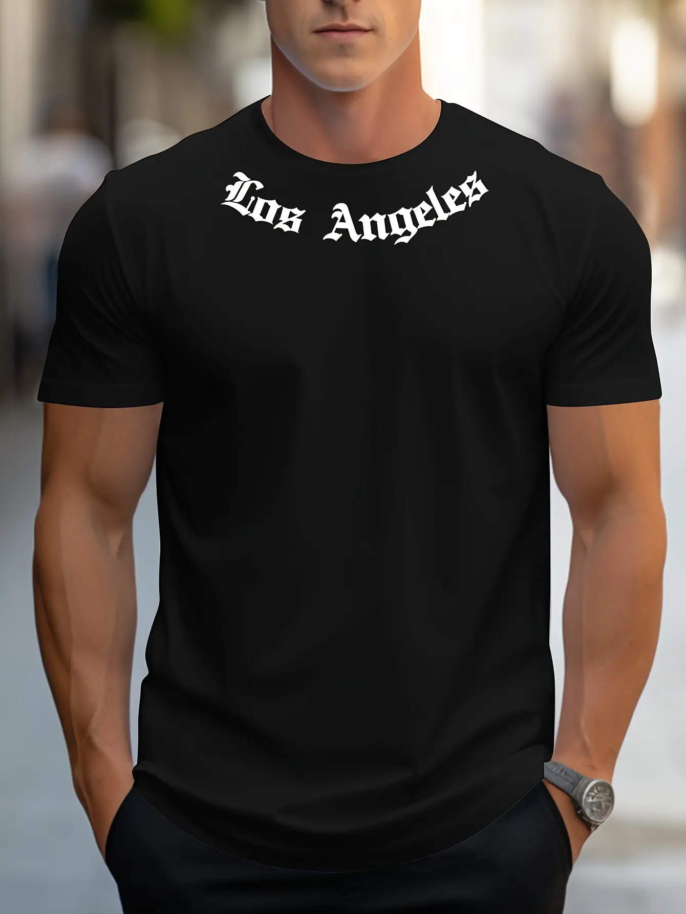 Men's 100% cotton summer loose size Los Angeles Graphic printed slim fit casual sports round neck short sleeved T-shirt top