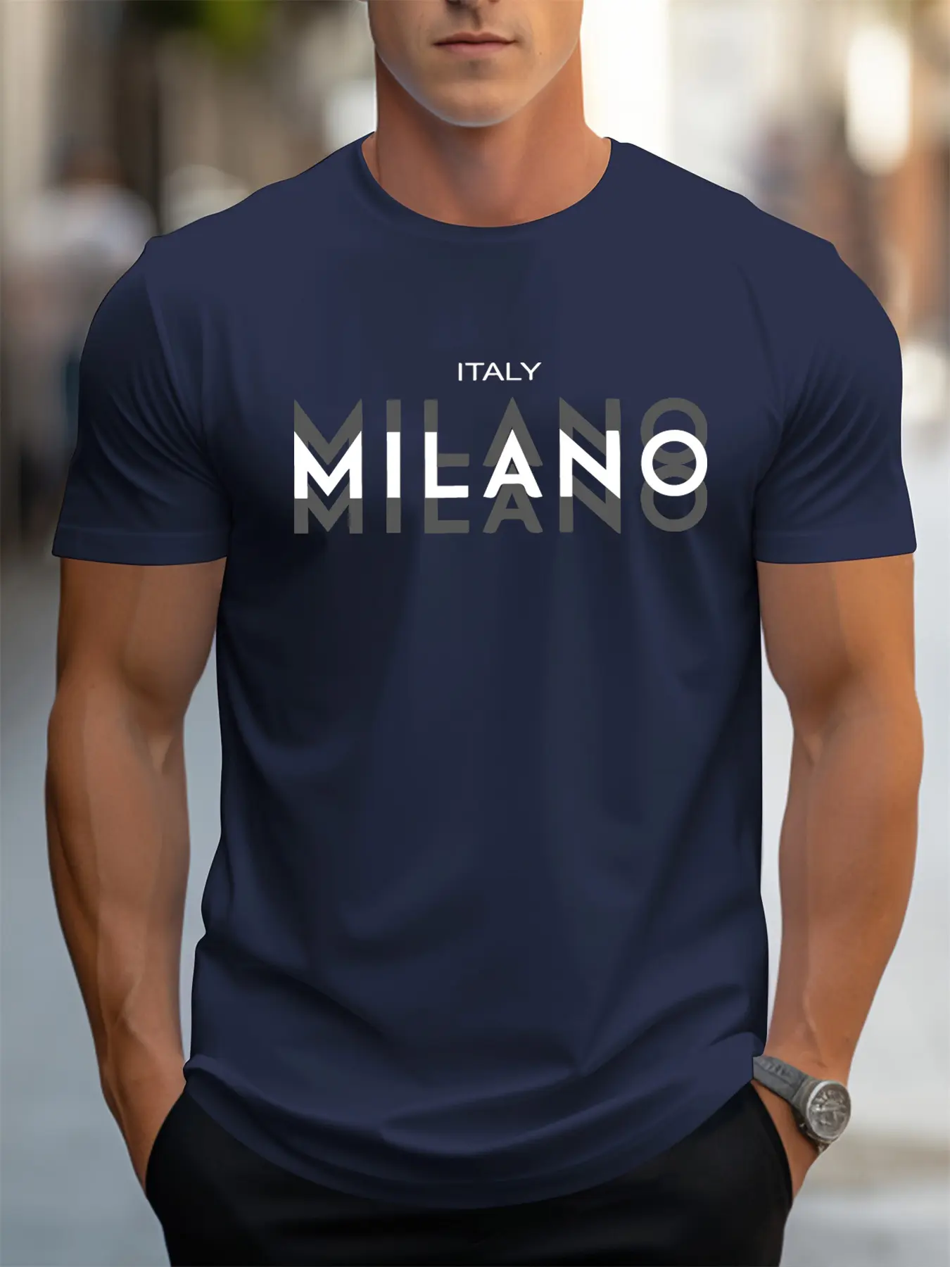 Summer men's 100% pure cotton casual loose fit plus size ITALY MILANO printed comfortable round neck short sleeved T-shirt top