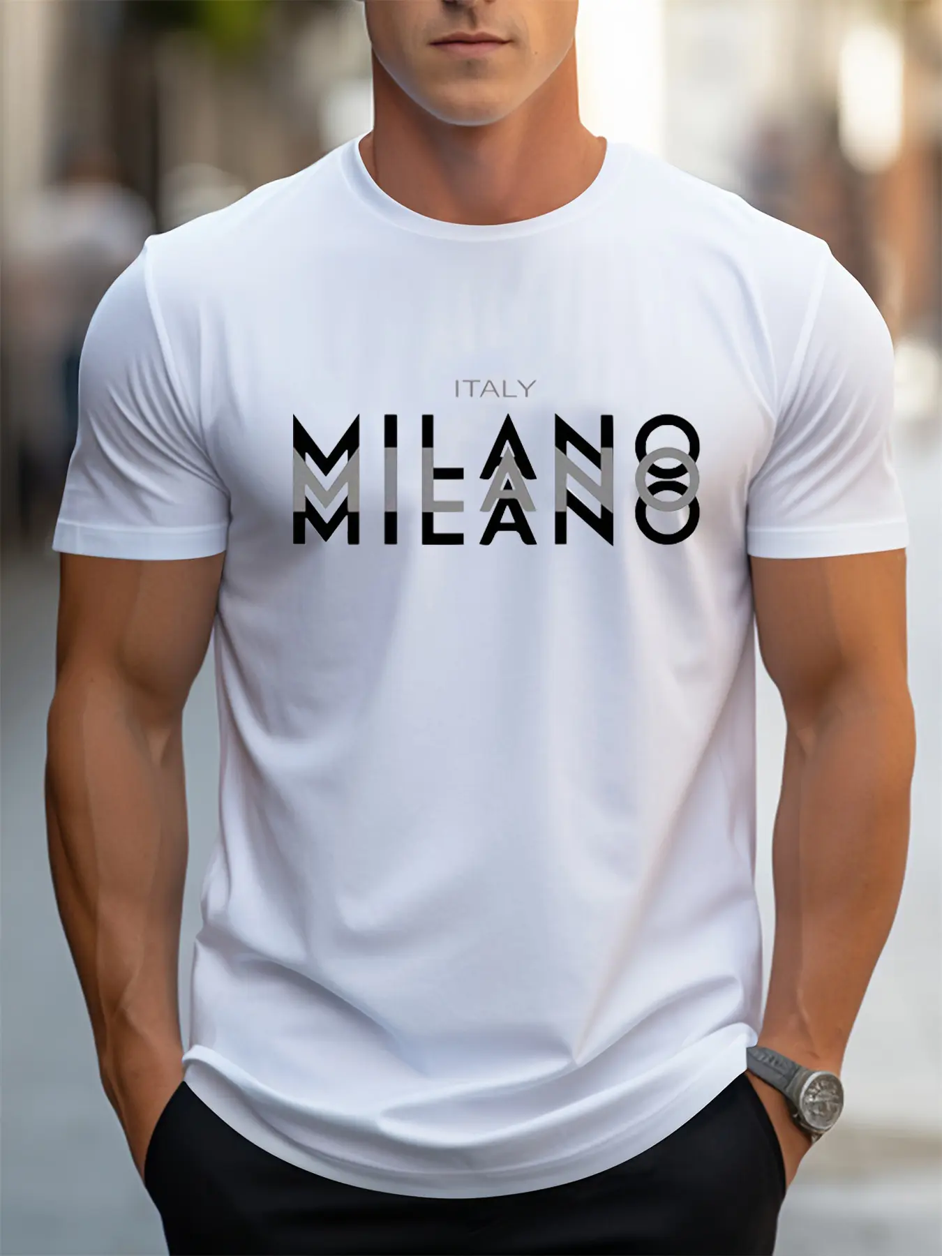 Summer men's 100% pure cotton casual loose fit plus size ITALY MILANO printed comfortable round neck short sleeved T-shirt top