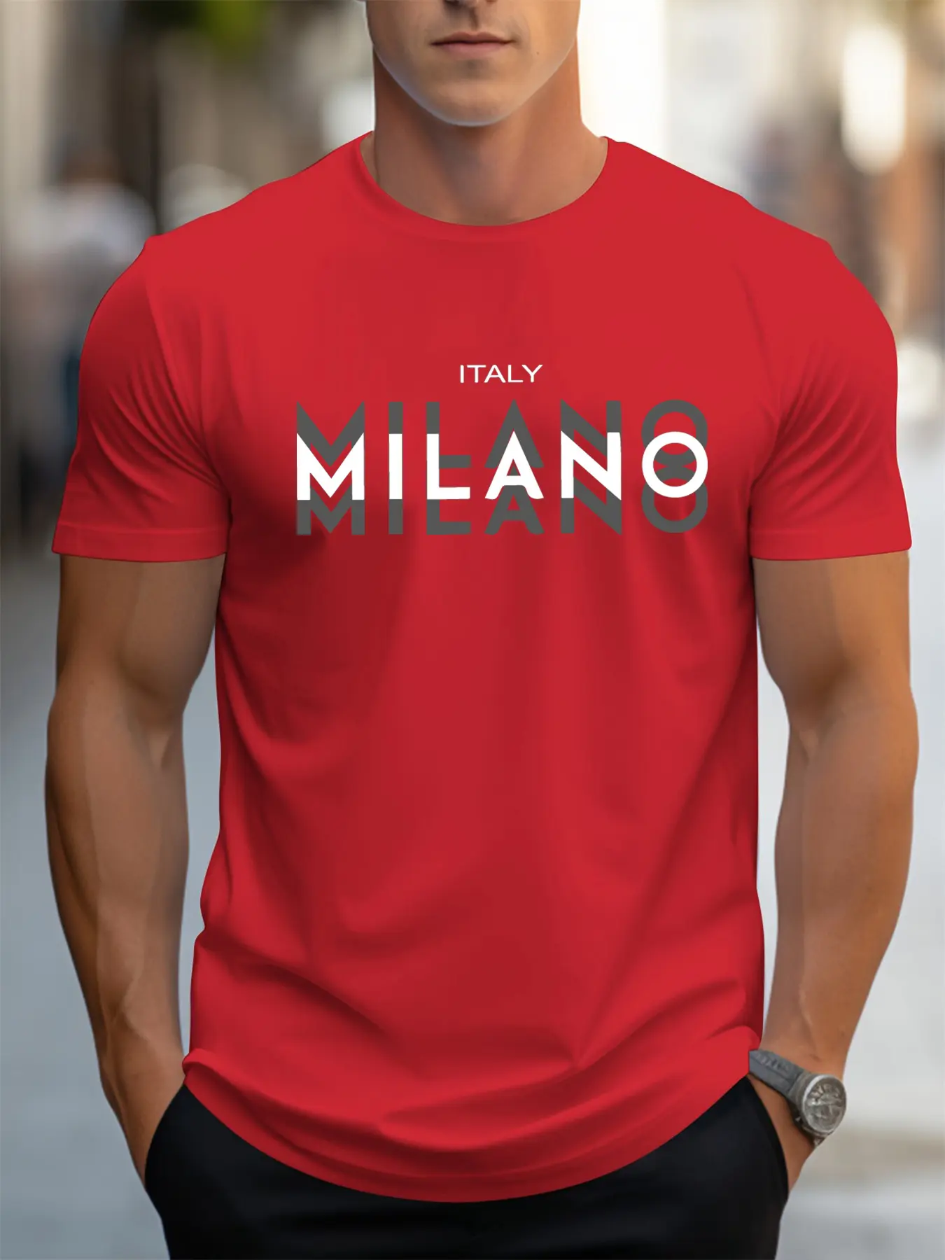 Summer men's 100% pure cotton casual loose fit plus size ITALY MILANO printed comfortable round neck short sleeved T-shirt top