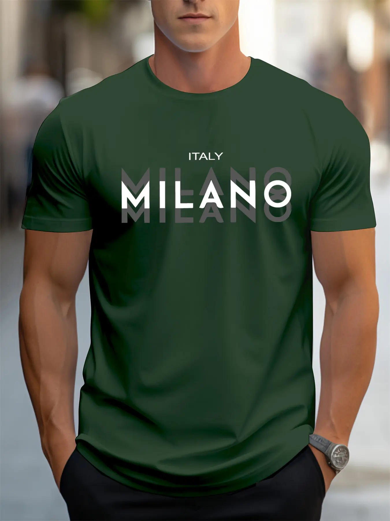 Summer men's 100% pure cotton casual loose fit plus size ITALY MILANO printed comfortable round neck short sleeved T-shirt top