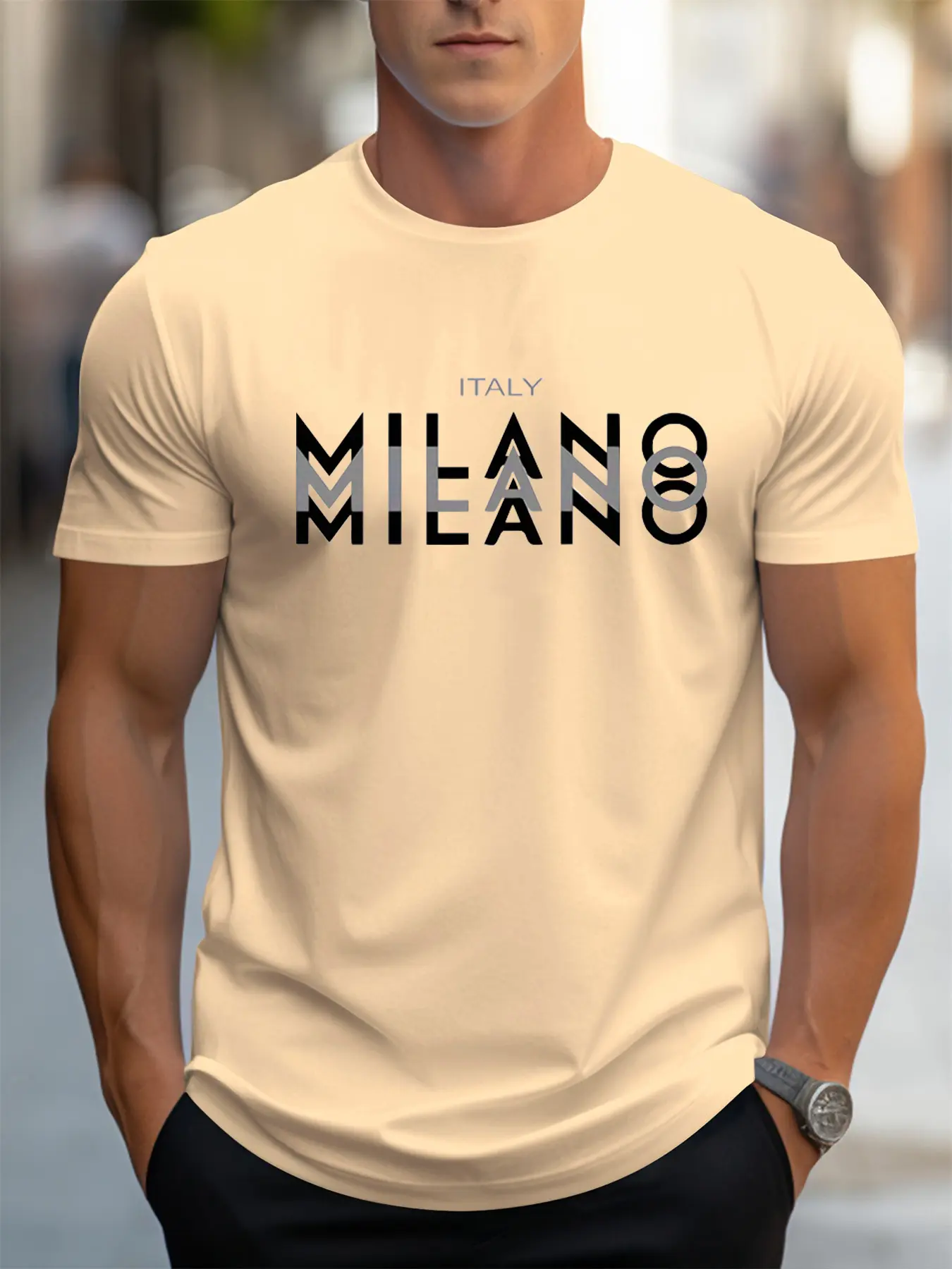 Summer men's 100% pure cotton casual loose fit plus size ITALY MILANO printed comfortable round neck short sleeved T-shirt top