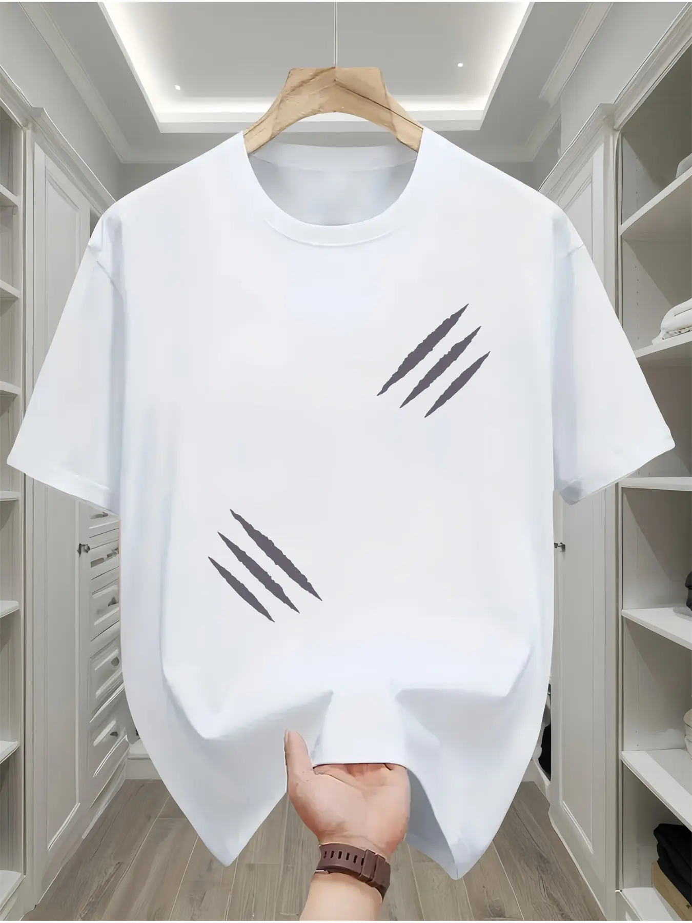 Men's summer 100% pure cotton fashionable casual sports loose cat scratch pattern printed round neck short sleeved T-shirt top