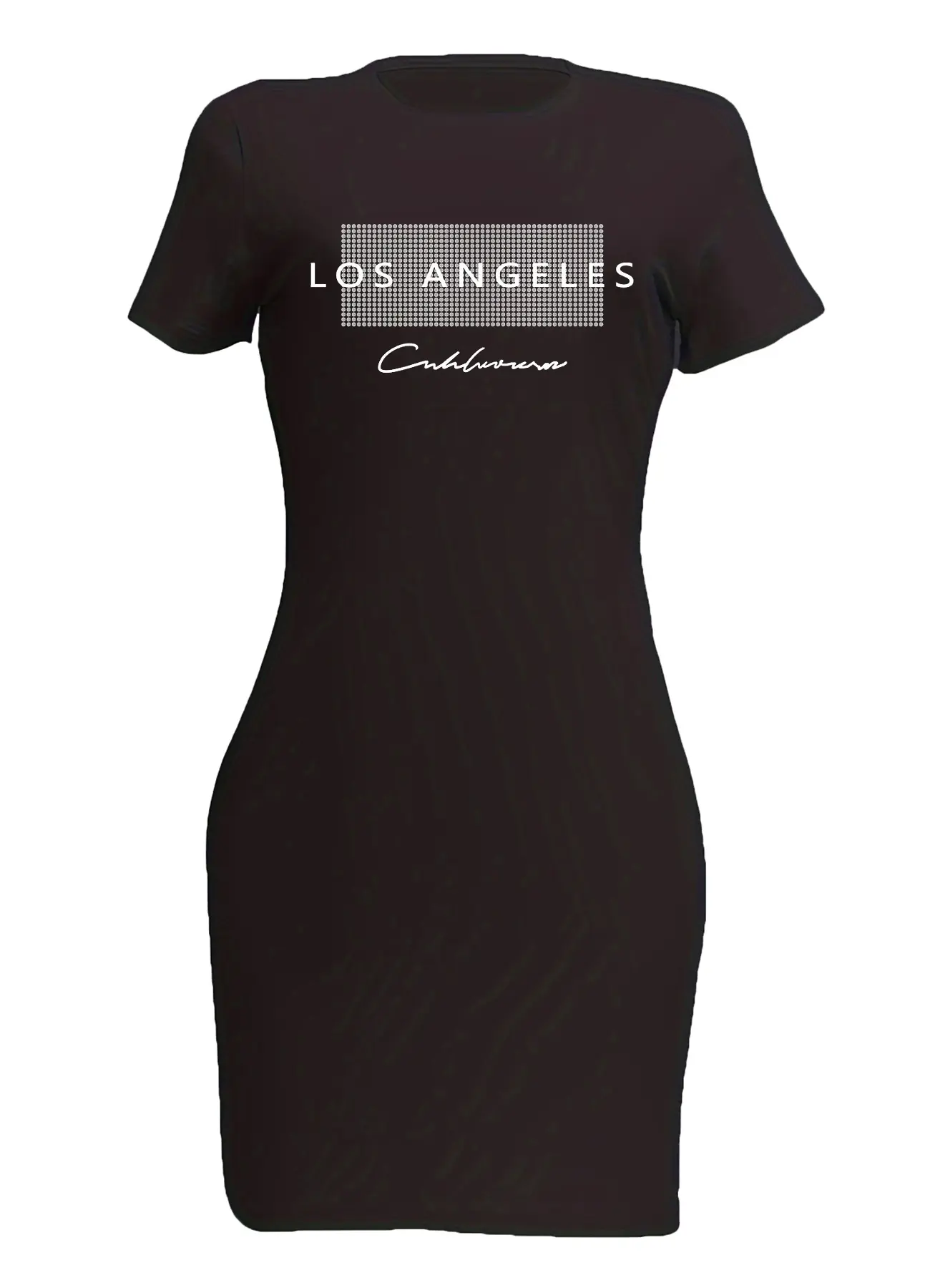 Summer women's fashionable Los Angeles letter pattern printed casual sexy slim fit short sleeved round neck mini skirt