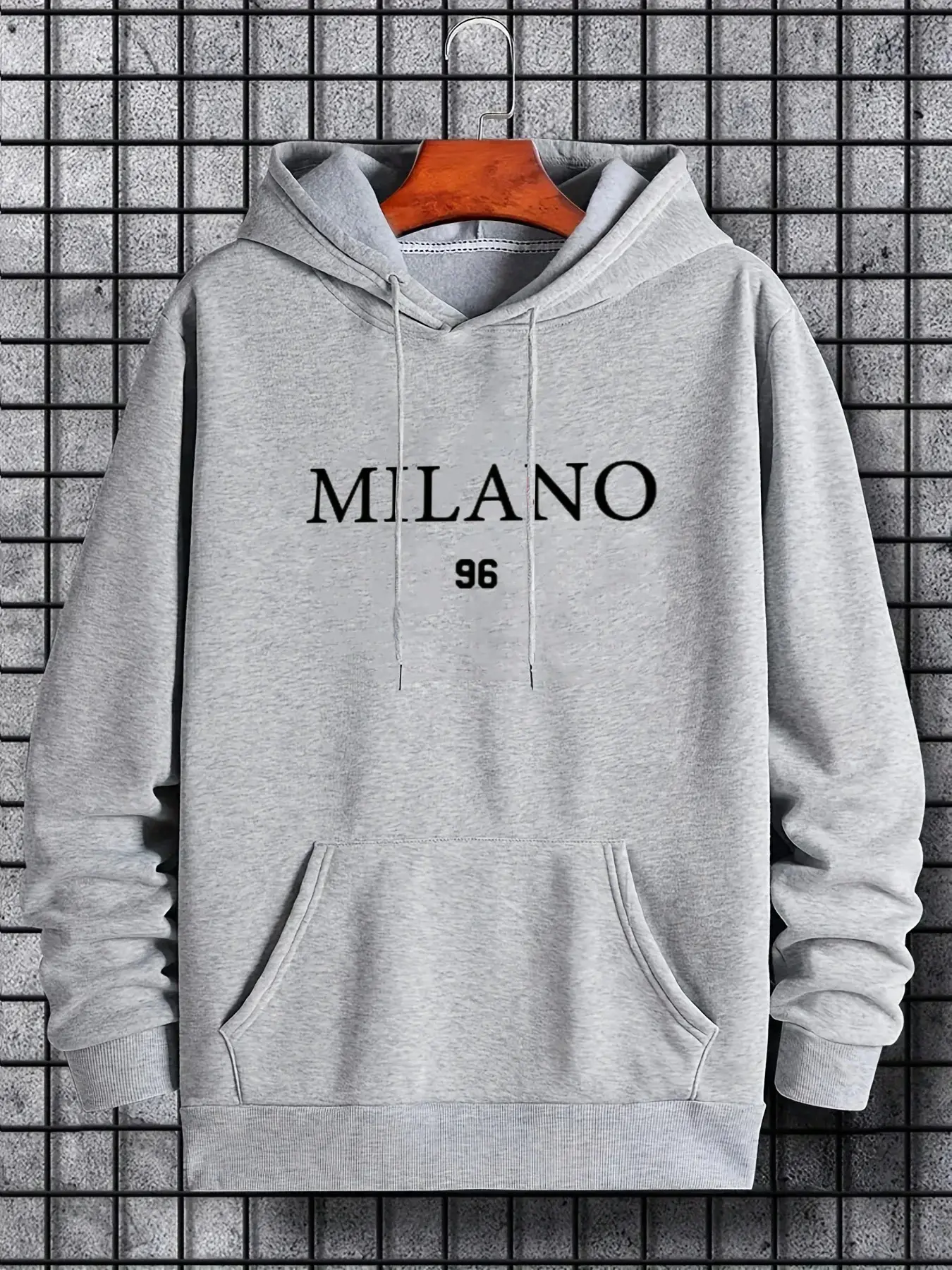 Men's autumn and winter fashionable casual loose oversized MILANO 96 printed fleece pullover hooded long sleeved sweatshirt