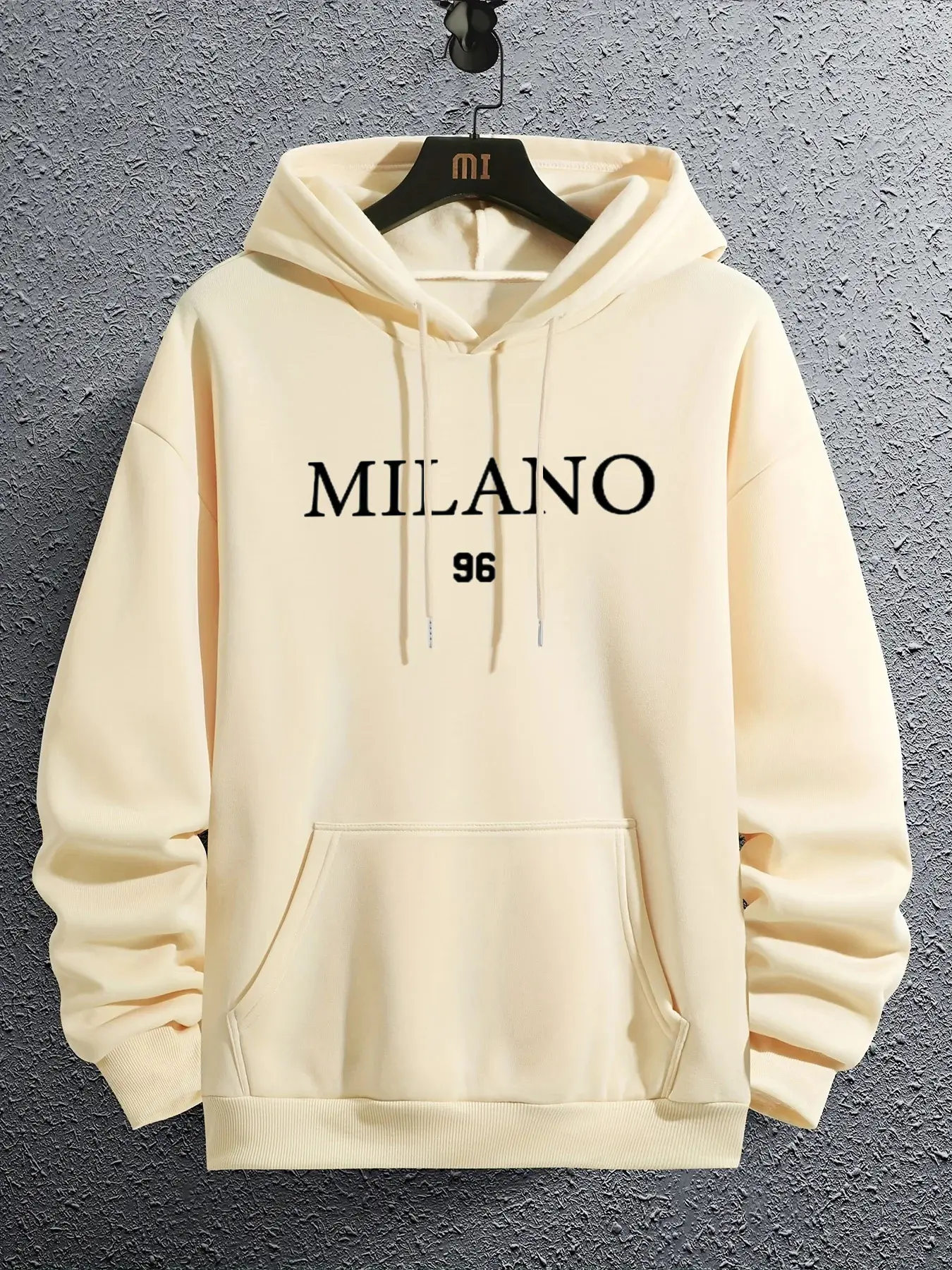 Men's autumn and winter fashionable casual loose oversized MILANO 96 printed fleece pullover hooded long sleeved sweatshirt