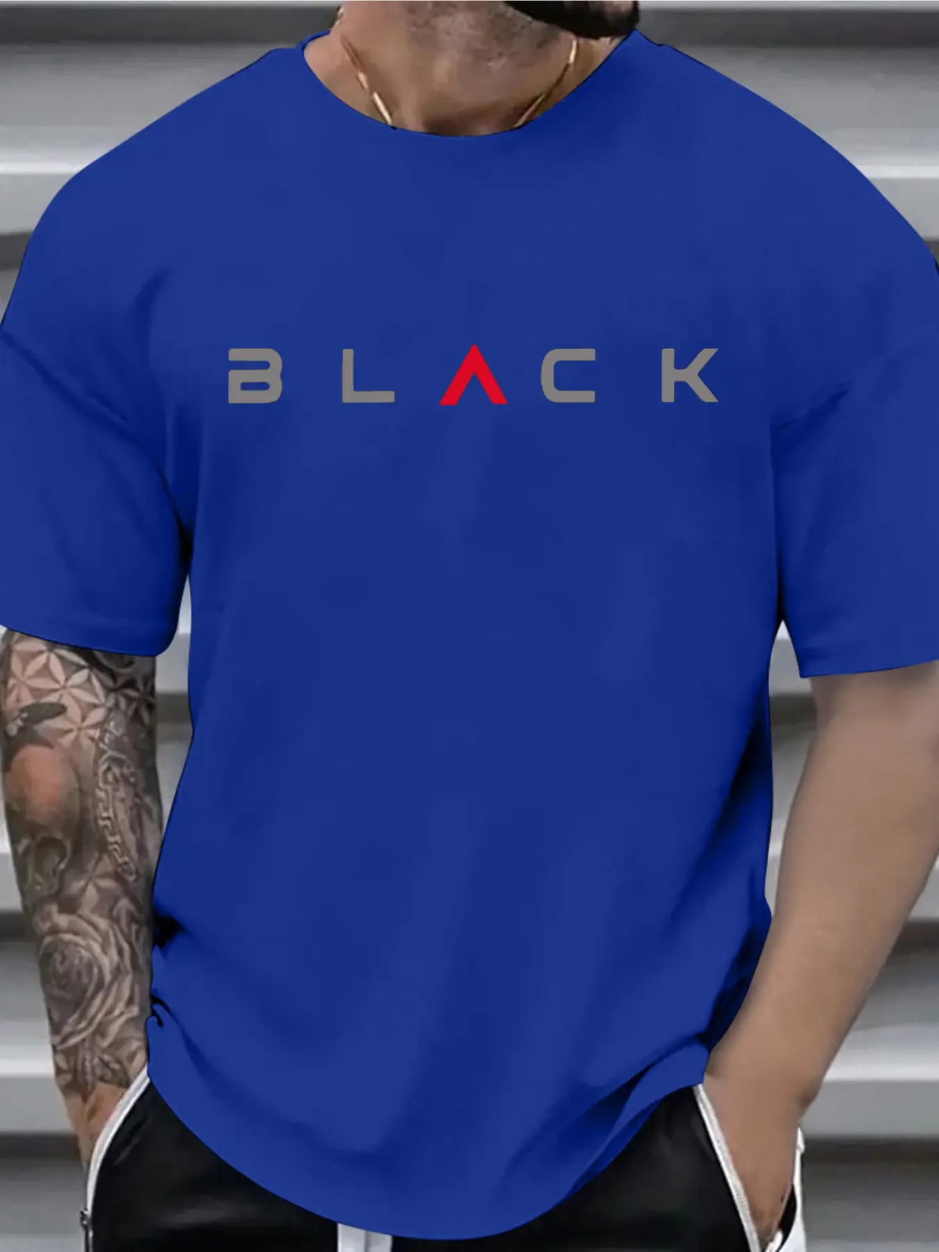 Summer men's 100% pure cotton casual sports loose BLACK letter printed comfortable round neck short sleeved T-shirt top
